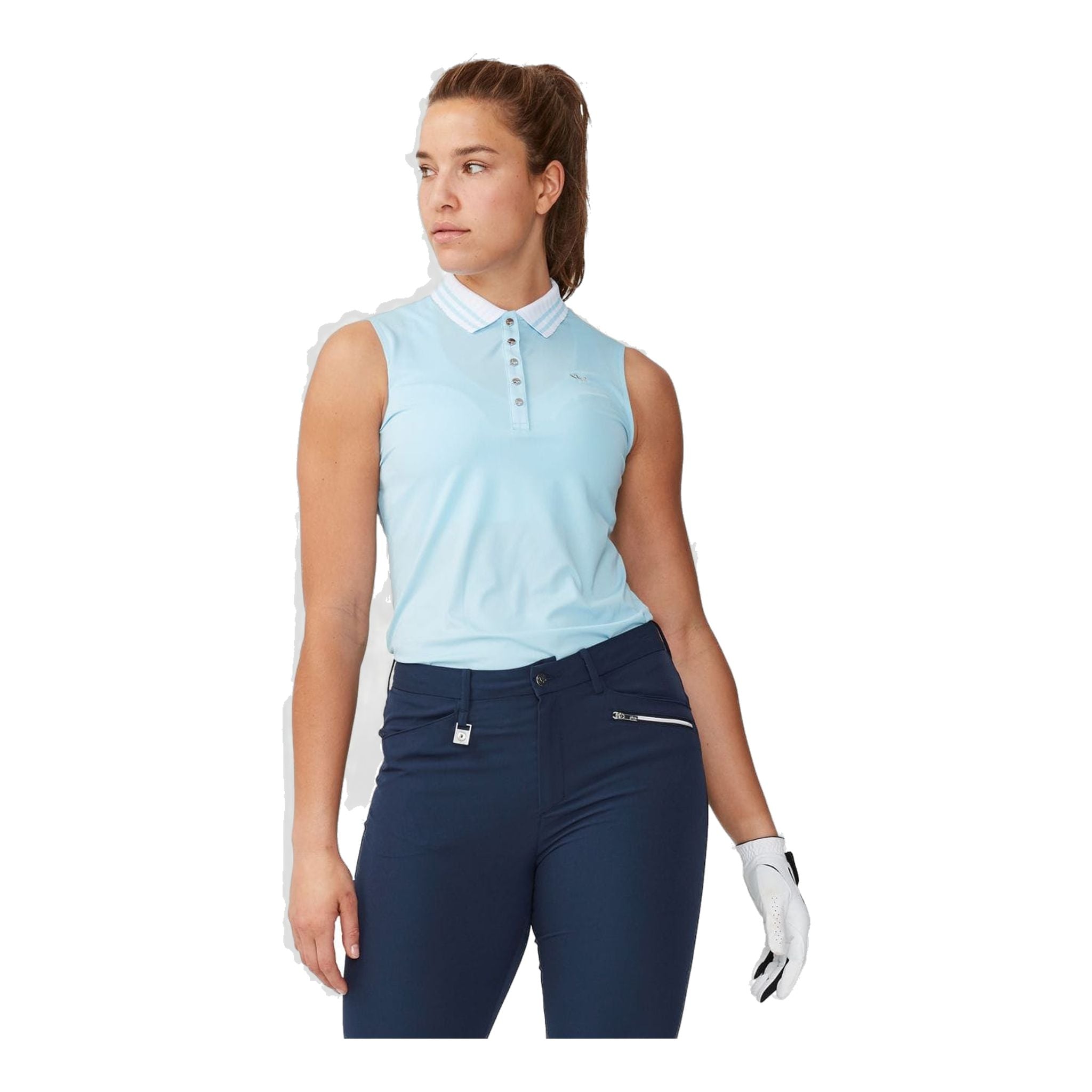 Polo rayé Röhnisch SL bleu clair pour femme