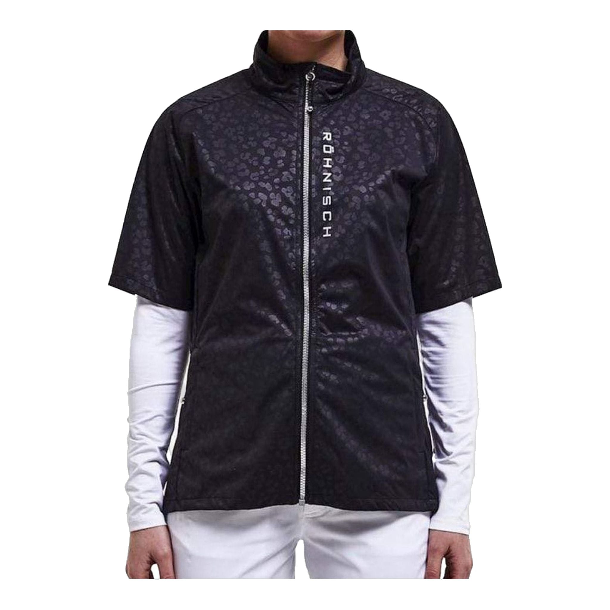 Coupe-vent Röhnisch Mae à manches courtes, motif trèfle en relief, noir, pour femme