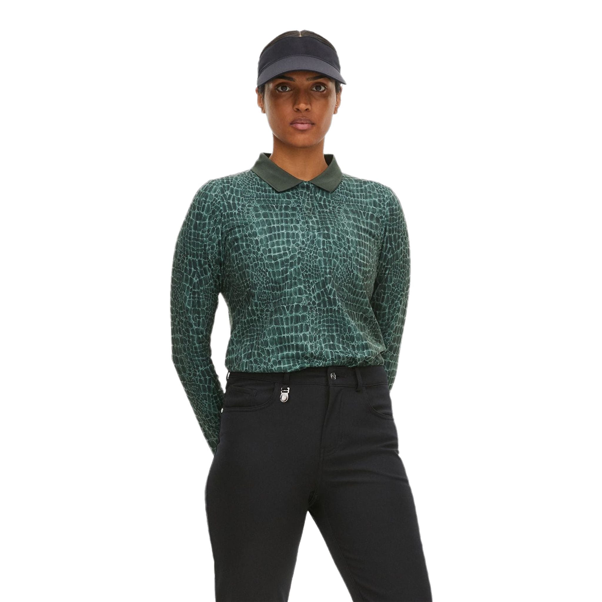 Polo de golf Röhnisch Sia à manches longues vert croco pour femme