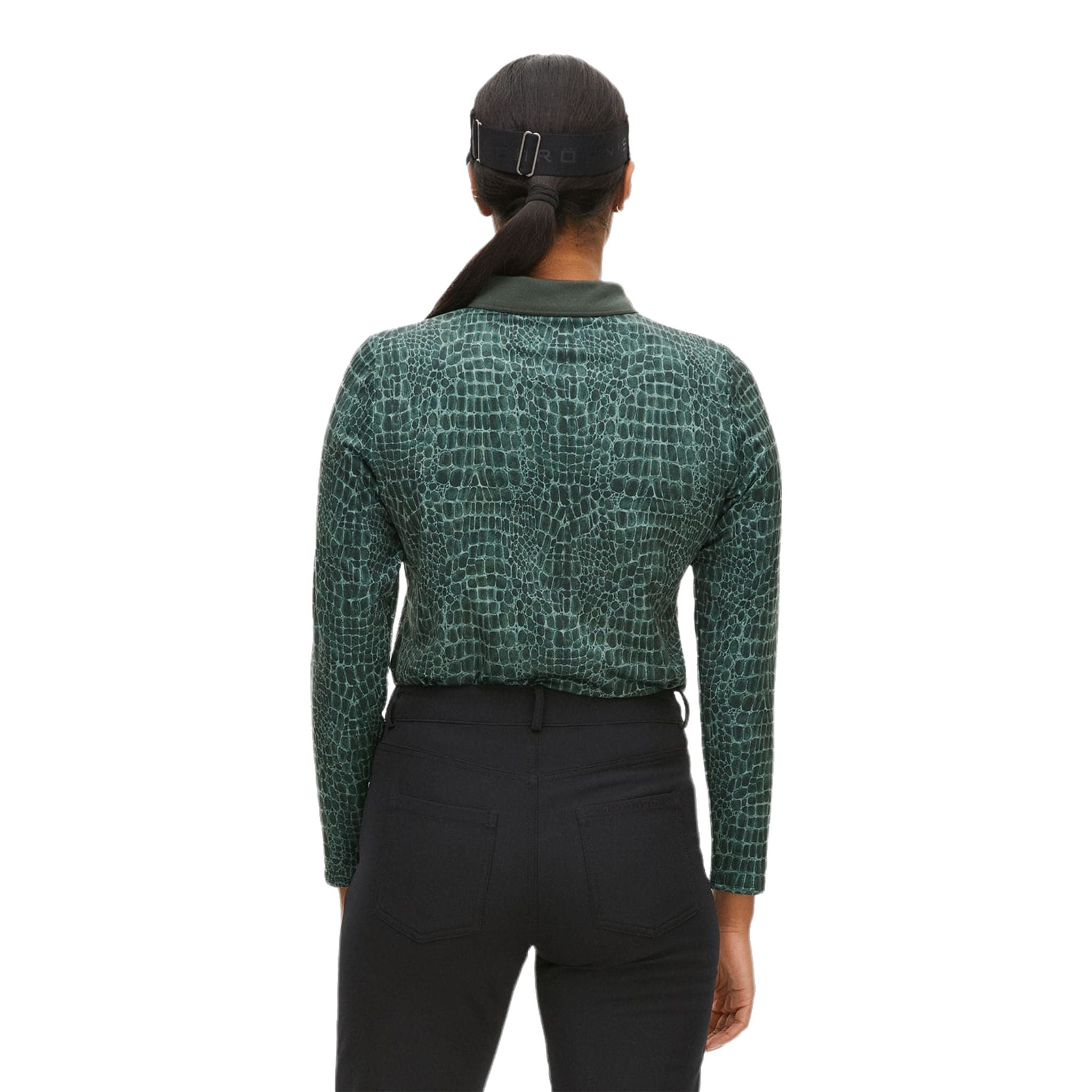 Polo de golf Röhnisch Sia à manches longues vert croco pour femme