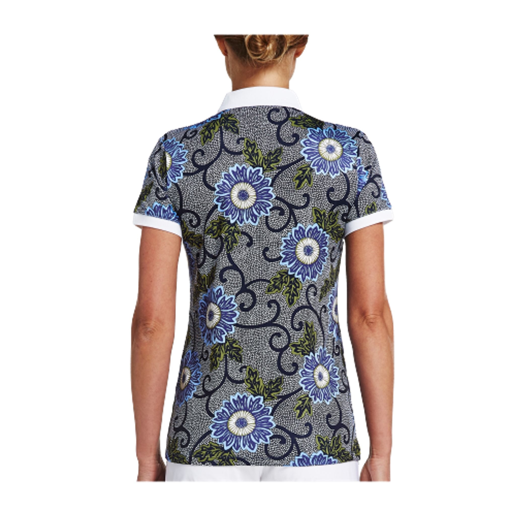 Röhnisch Polo AOP Bleu Massai Flower Femme