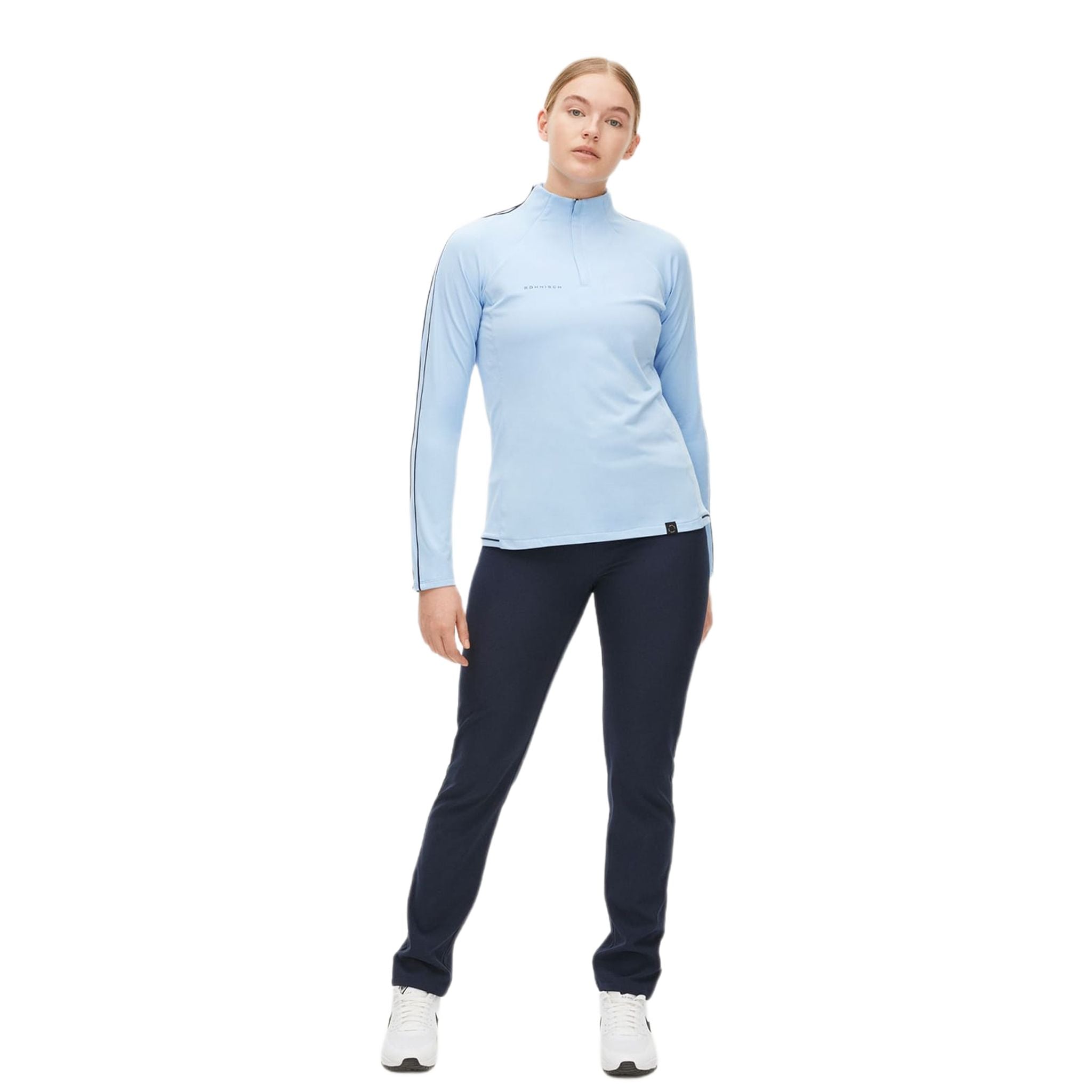 Pull de golf Röhnisch Serena à demi-zip bleu poudre pour femme
