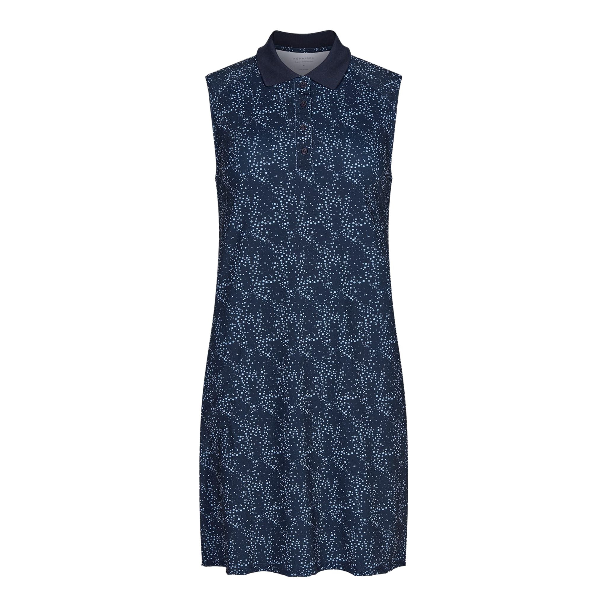Robe de golf Röhnisch Rumie pour femme, motif à pois spatiaux, bleu marine