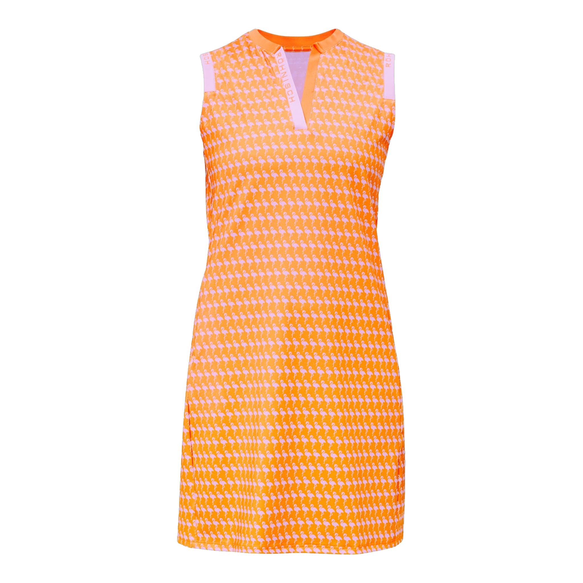 Robe de golf Röhnisch Abby pour femme, motif flamant rose, orange sans manches