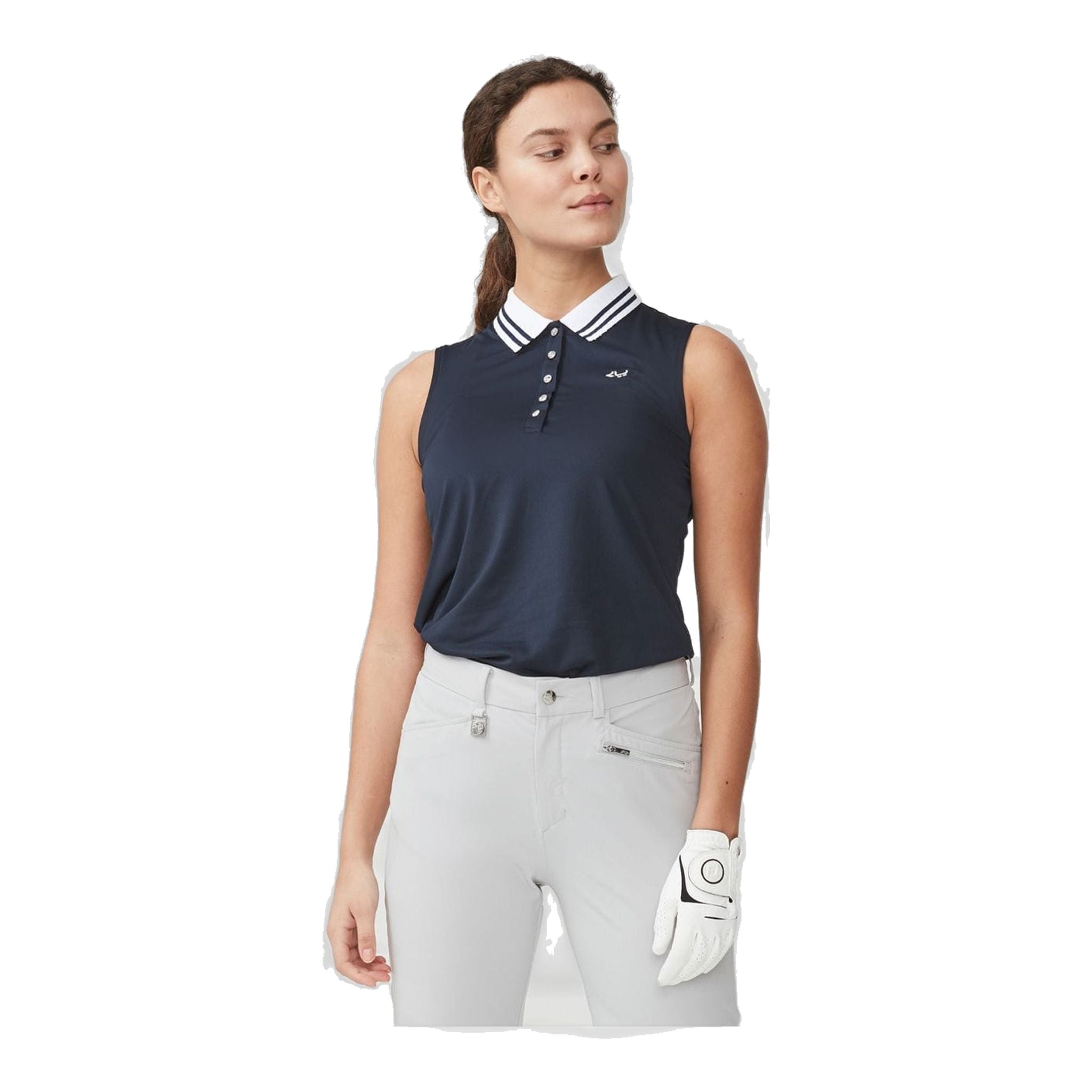 Polo rayé sans manches Röhnisch bleu marine femme