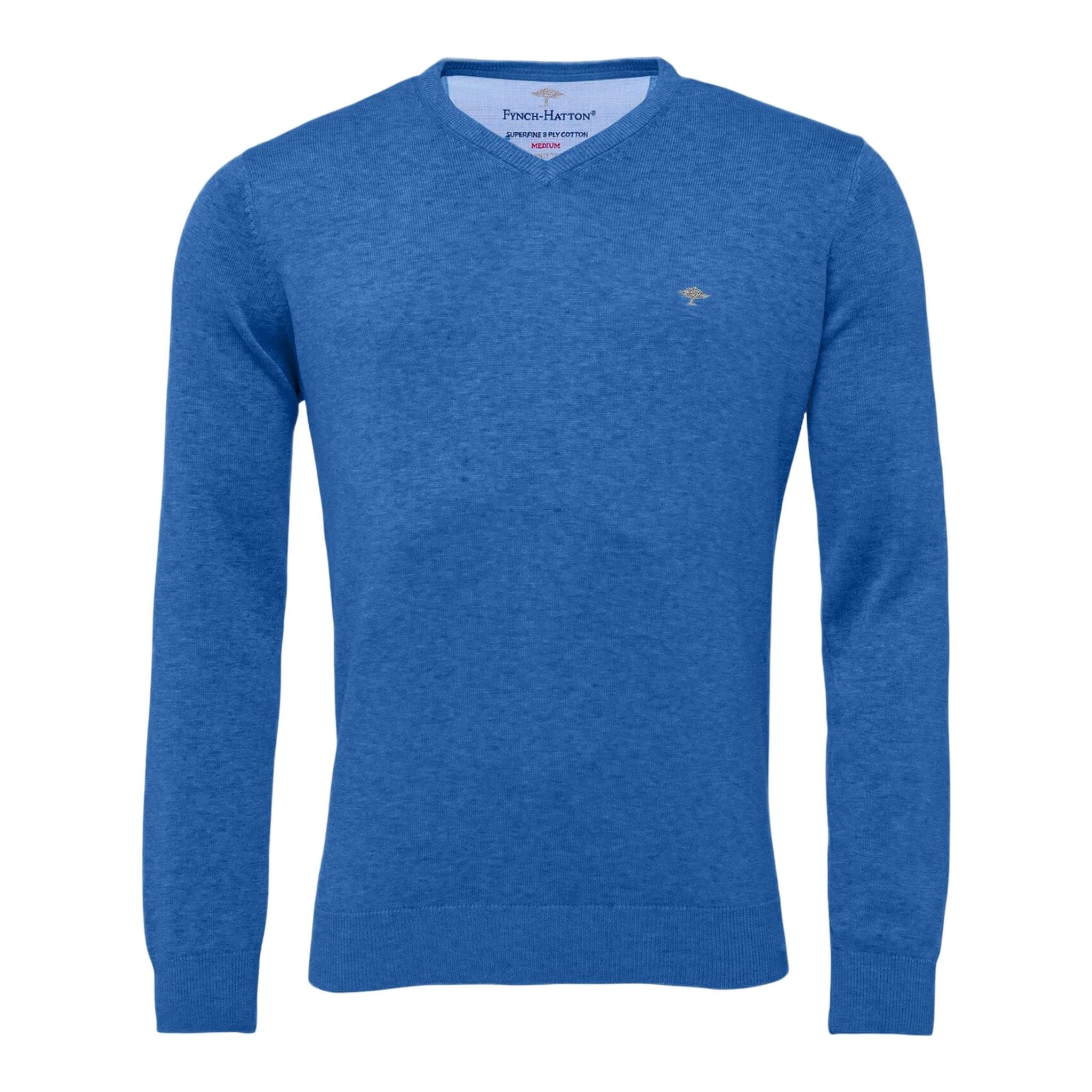 Fynch Hatton V-Neck Superfine Golf Pullover Herren Bright Ocean Herren