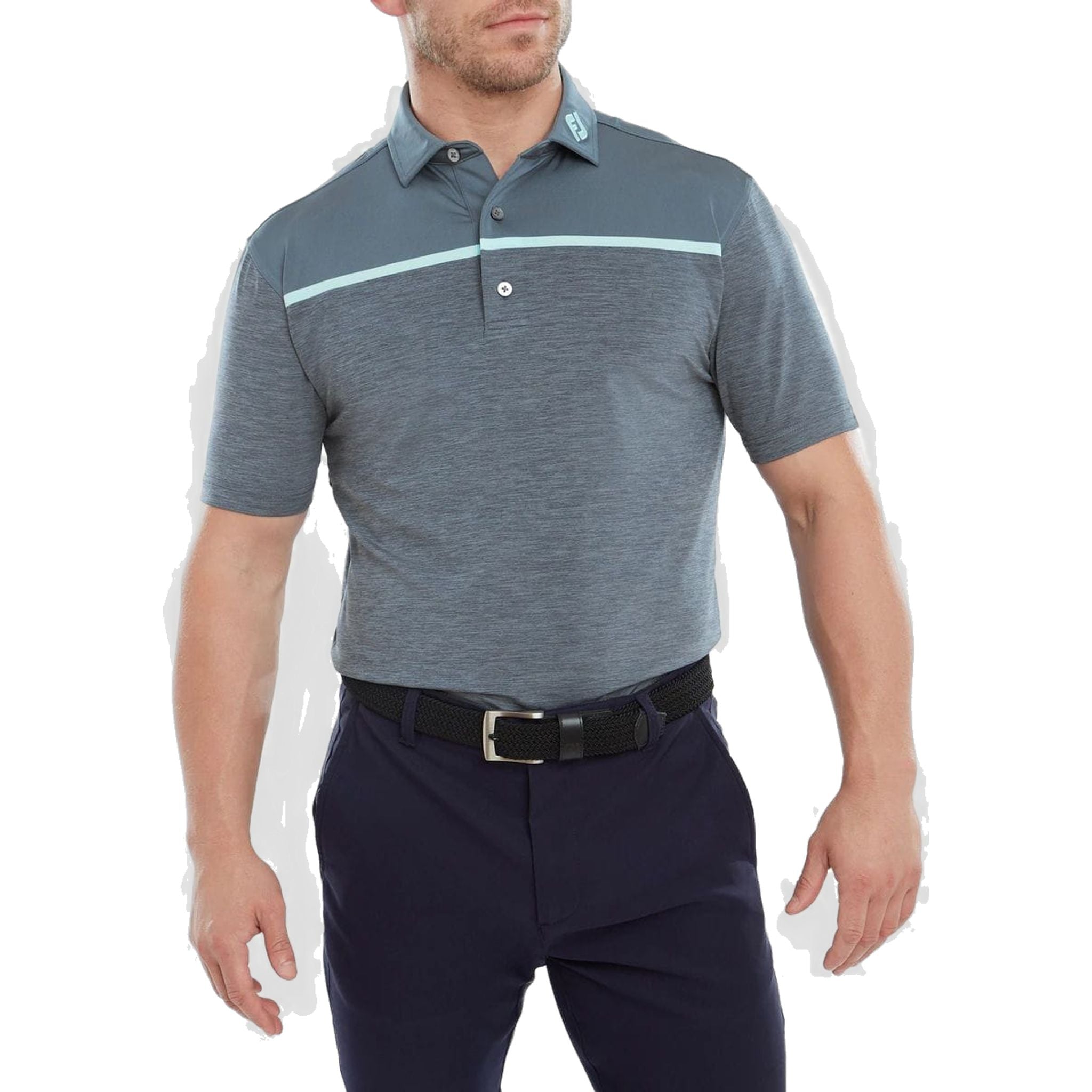 Polo de golf Footjoy Space Dye Block Lisle, Bluestone Homme