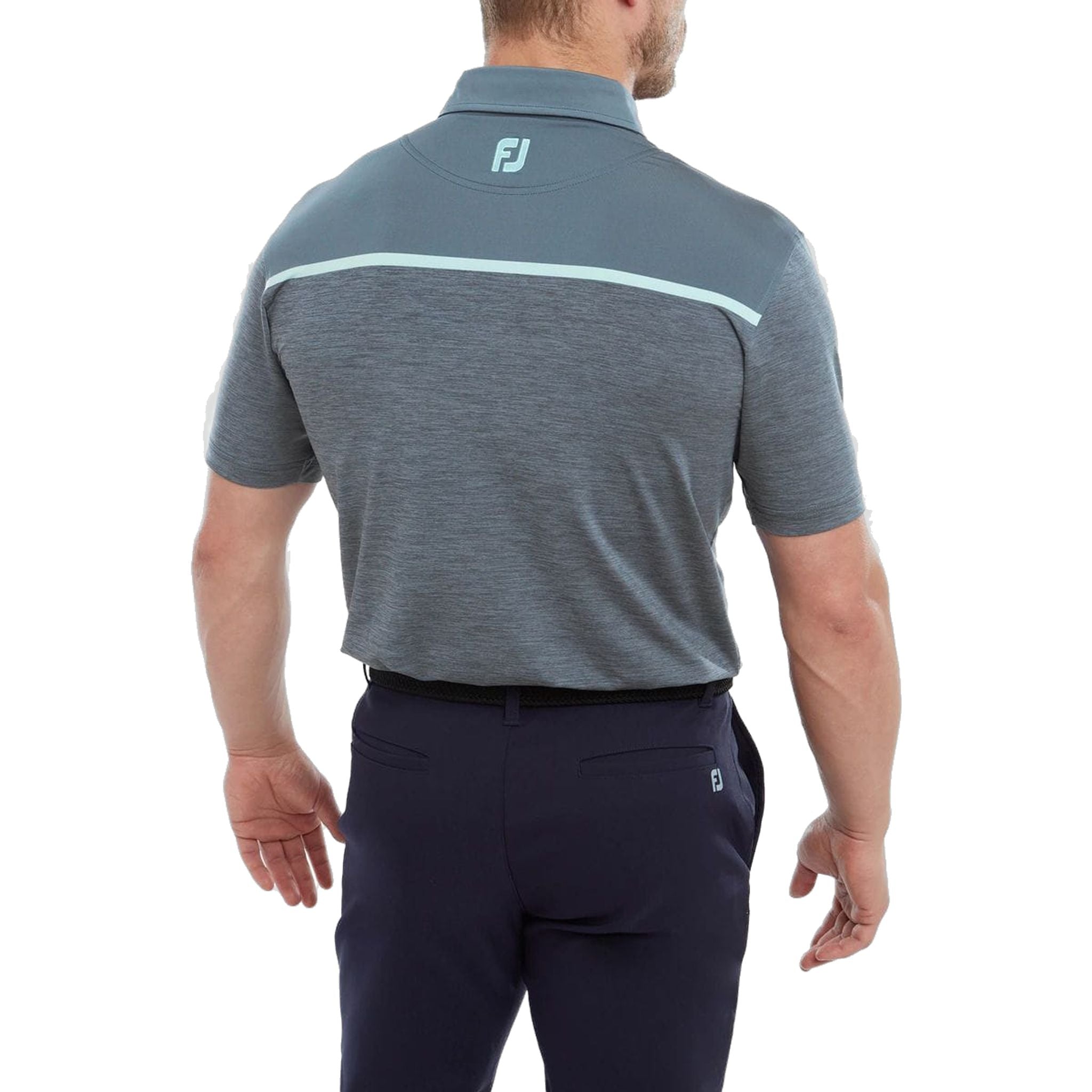 Polo de golf Footjoy Space Dye Block Lisle, Bluestone Homme