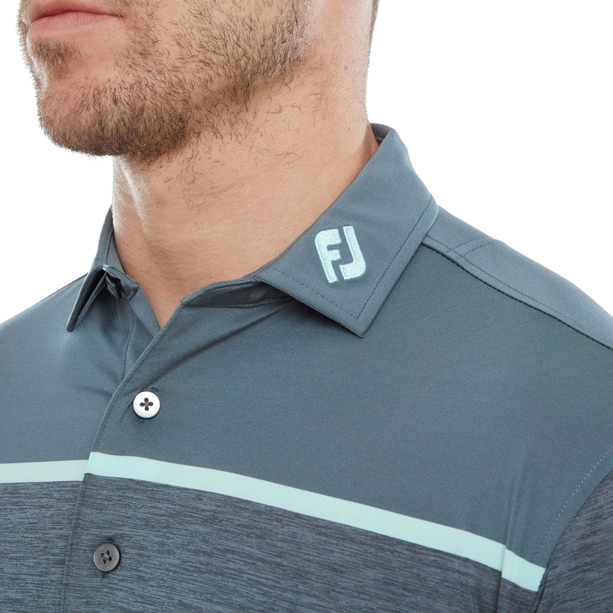 Polo de golf Footjoy Space Dye Block Lisle, Bluestone Homme