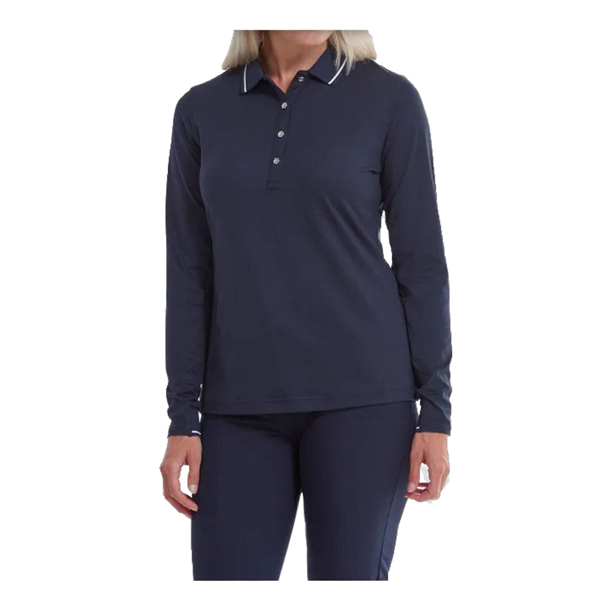Polo thermique Footjoy W à manches longues bleu marine pour femme