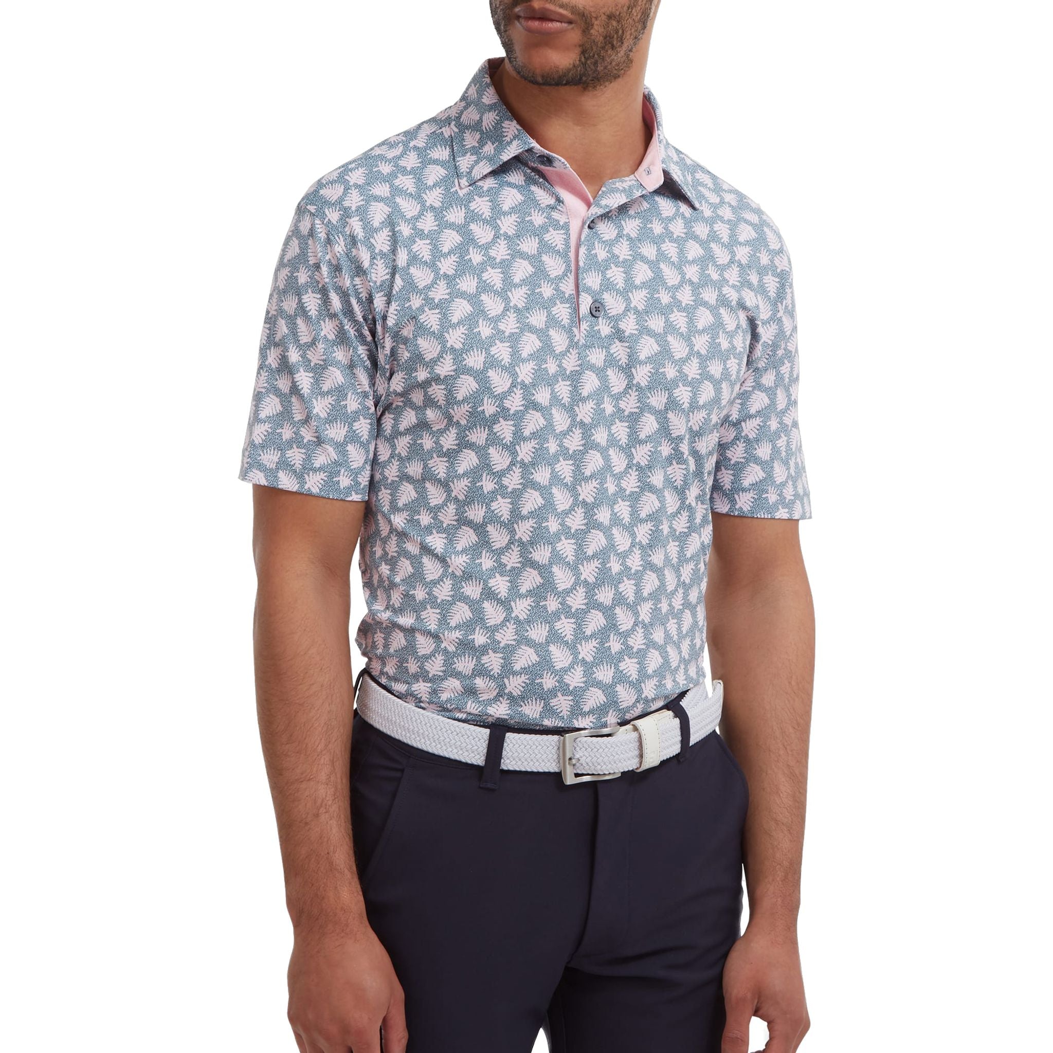 Polo Footjoy M Shadow Palm Print Piqué Graphite/Quartz Rose Homme