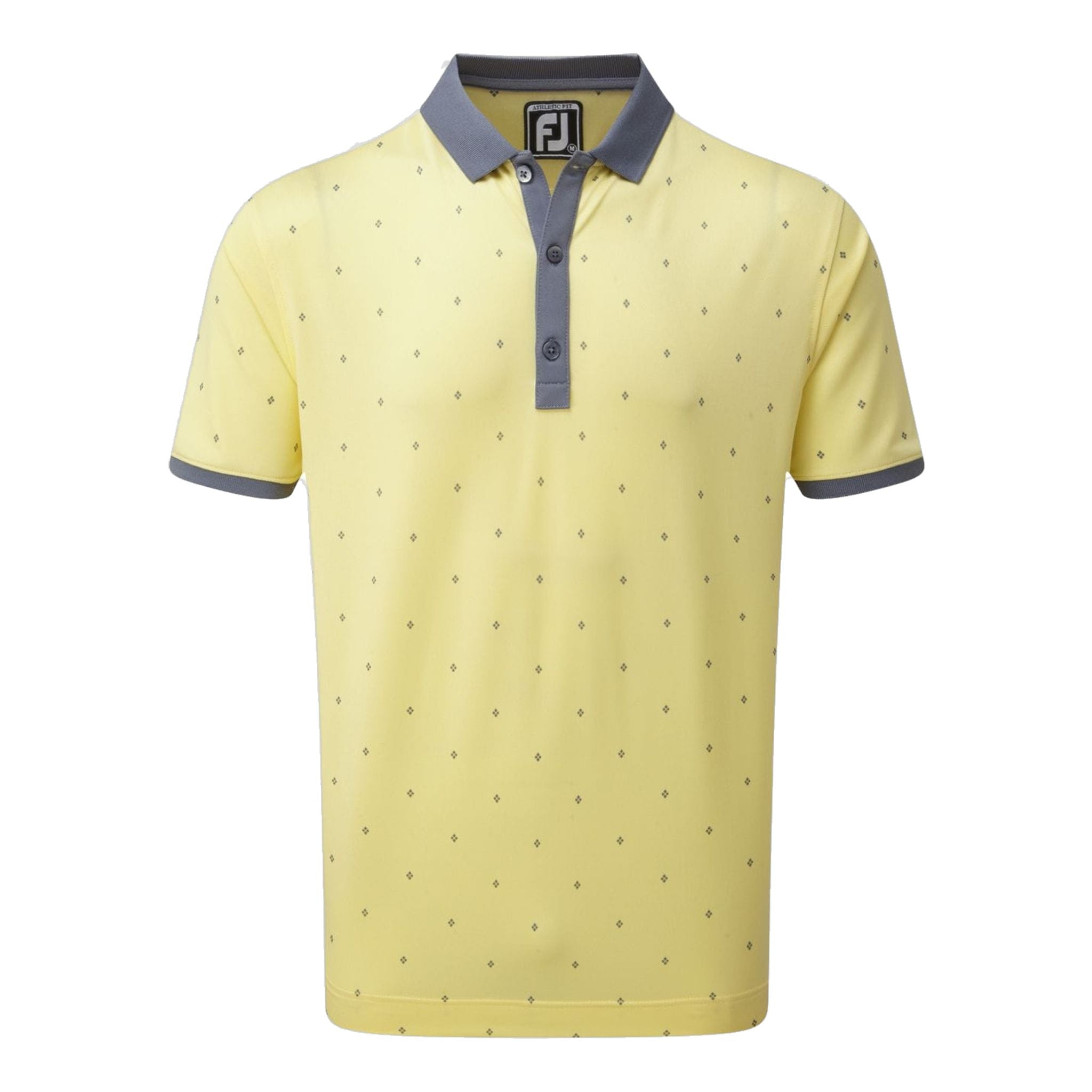 Polo Footjoy M Birdseye à manches courtes en losanges, jaune et blanc pour homme