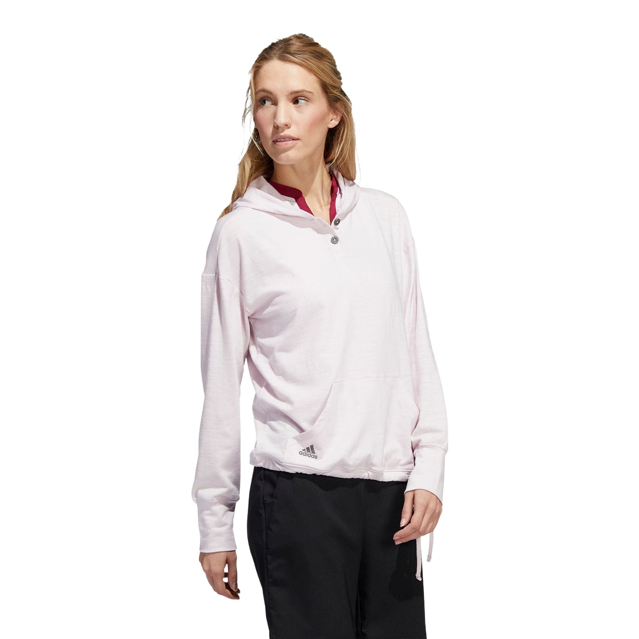 Sweat à capuche Adidas W Essentials Slub rose pâle/blanc pour femme