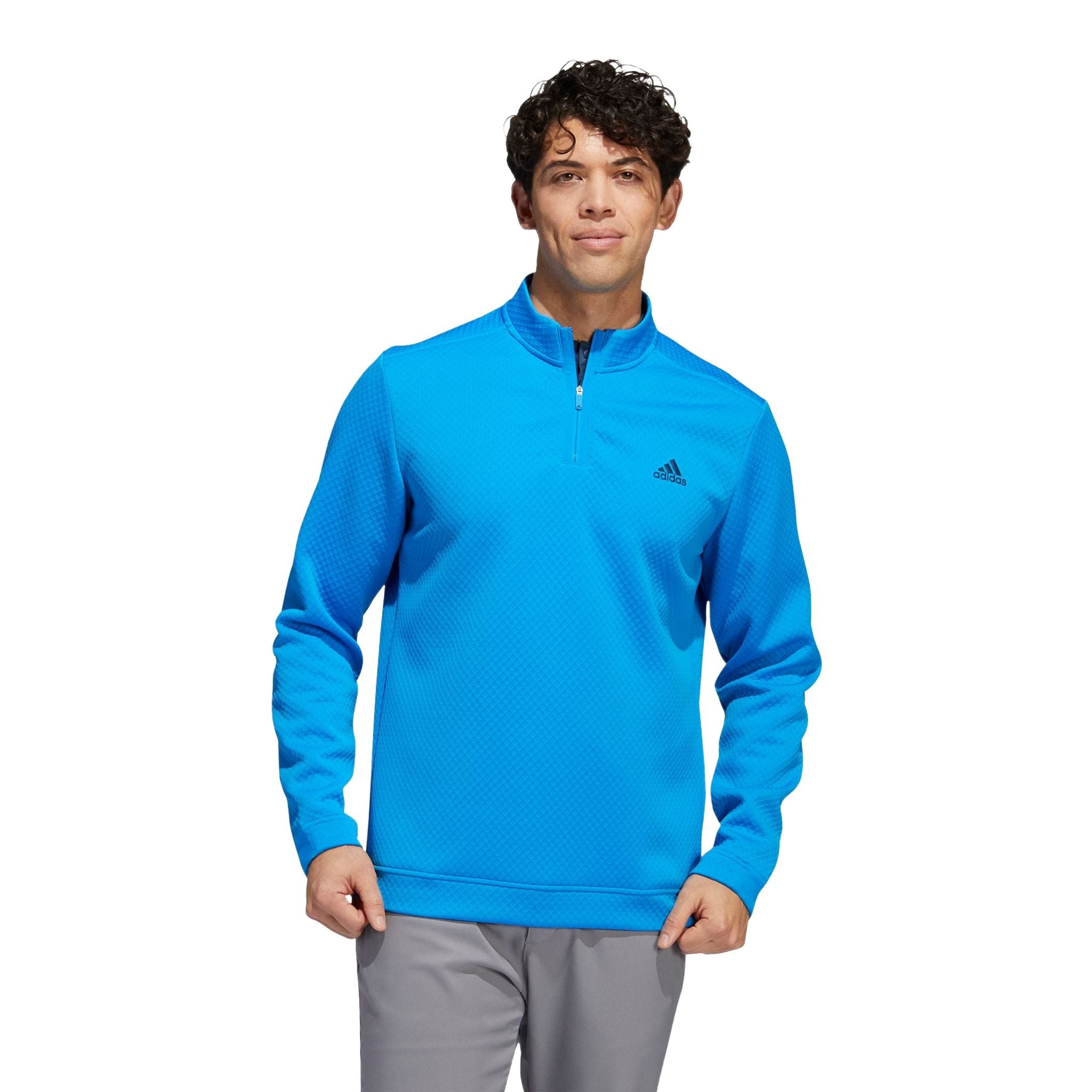 Pull Adidas M résistant à l'eau, fermeture éclair 1/4, bleu, pour homme