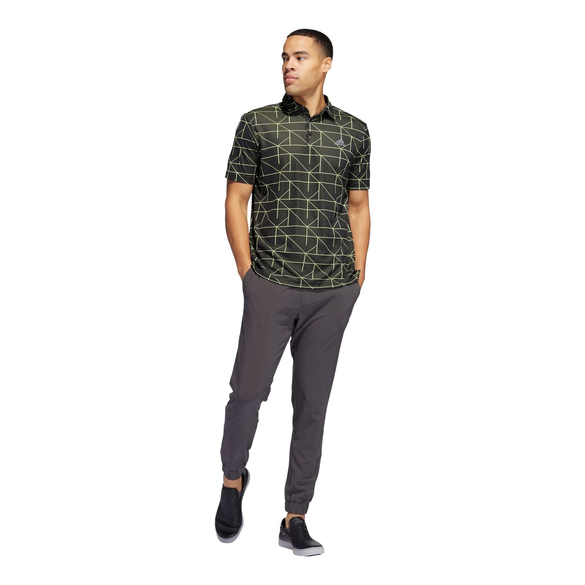 Polo Adidas M Jacquard Lines Noir/Vert citron pour homme