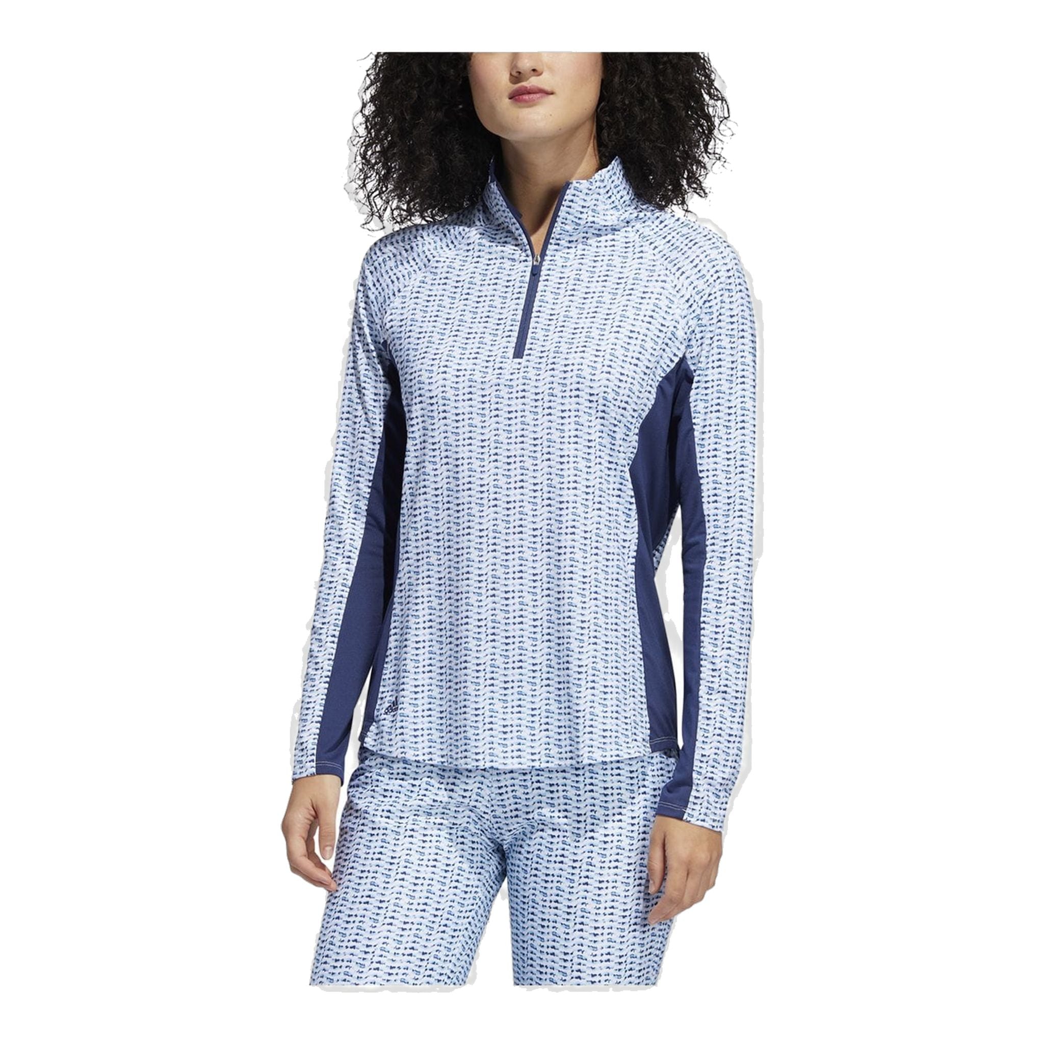 Polo Adidas W Aeroready UPF50 imprimé manches longues blanc/bleu ciel femme