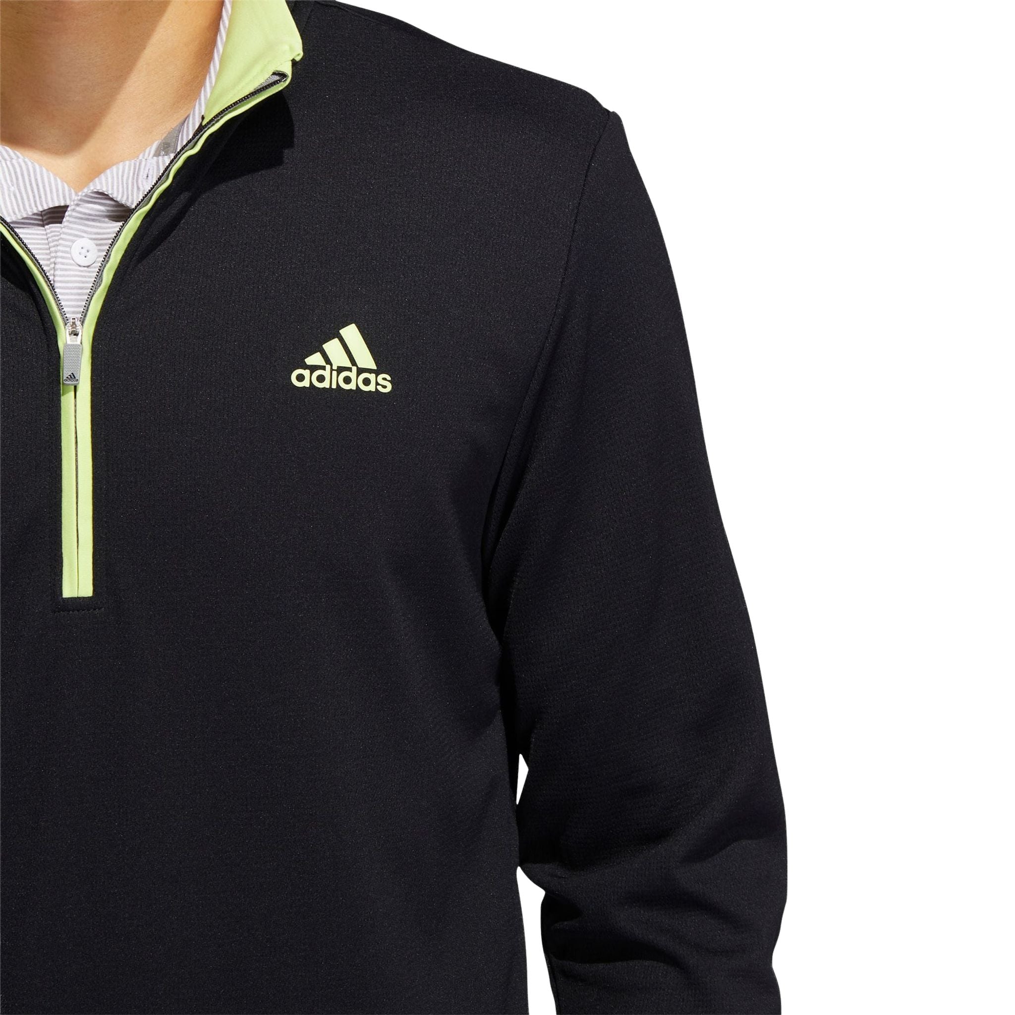 Pull Adidas M à quart de zip UPF Noir/Vert citron pour homme