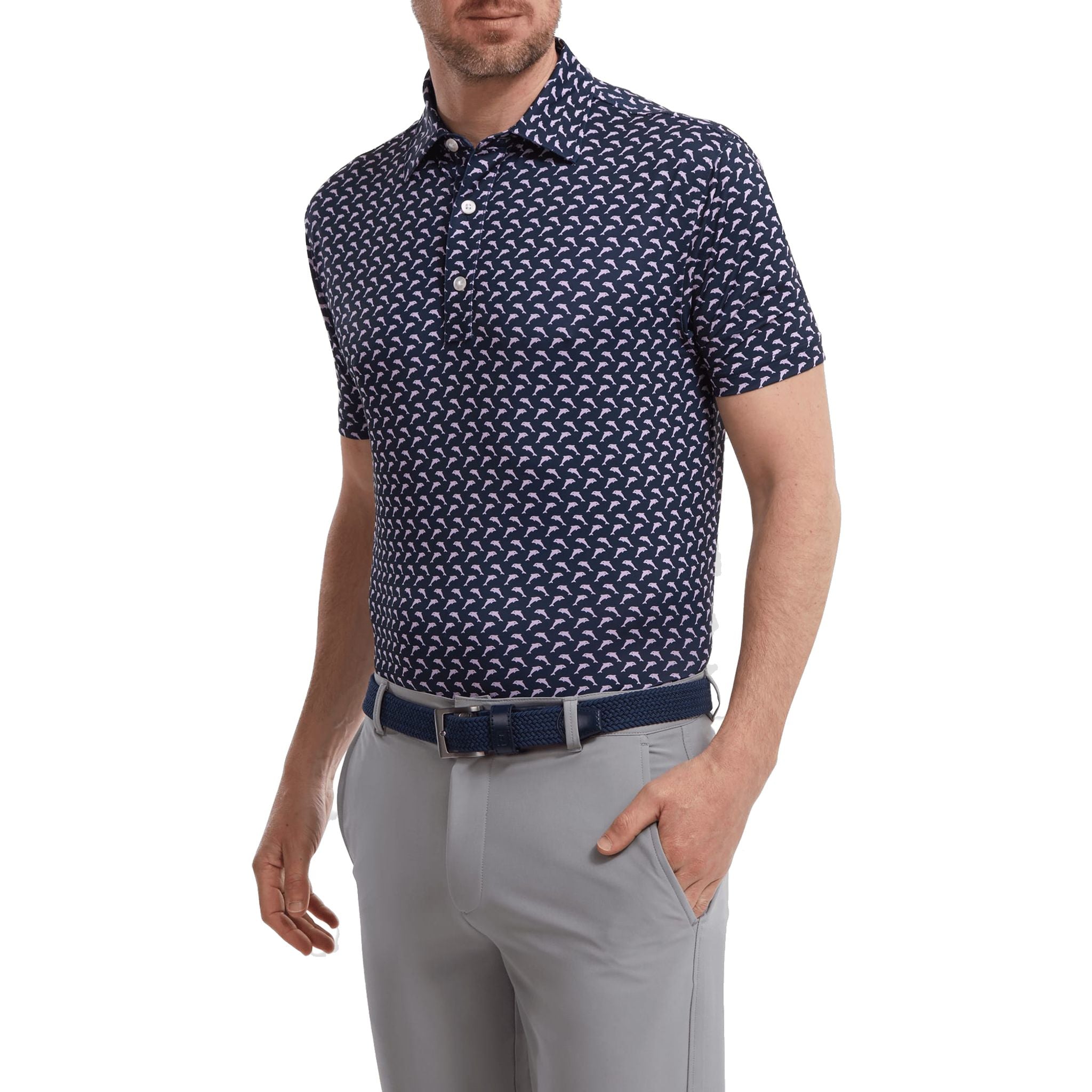 Polo Footjoy Lisle imprimé dauphins bondissants pour homme