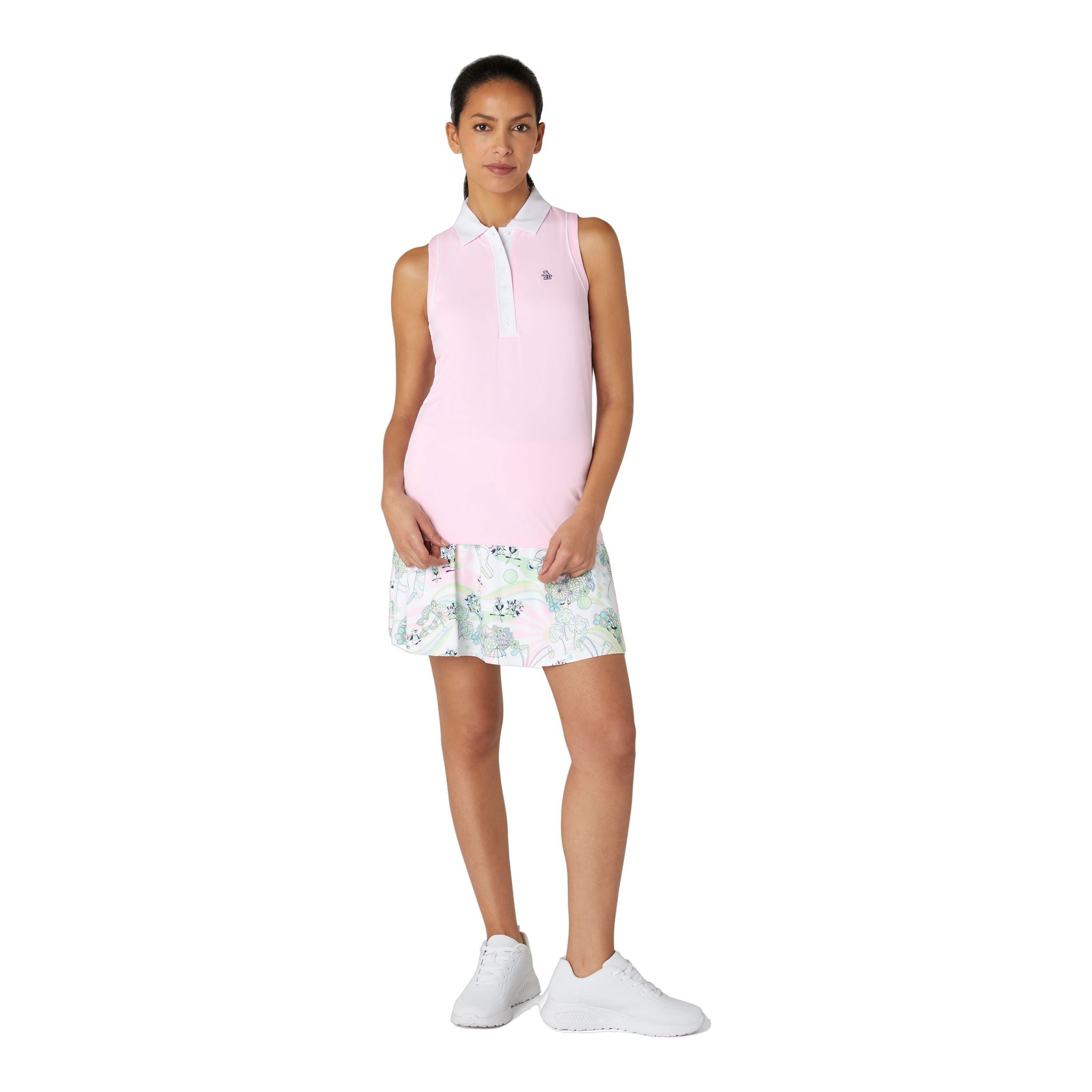 Polo Original Penguin sans manches à dos en maille et blocs de couleur pour femme