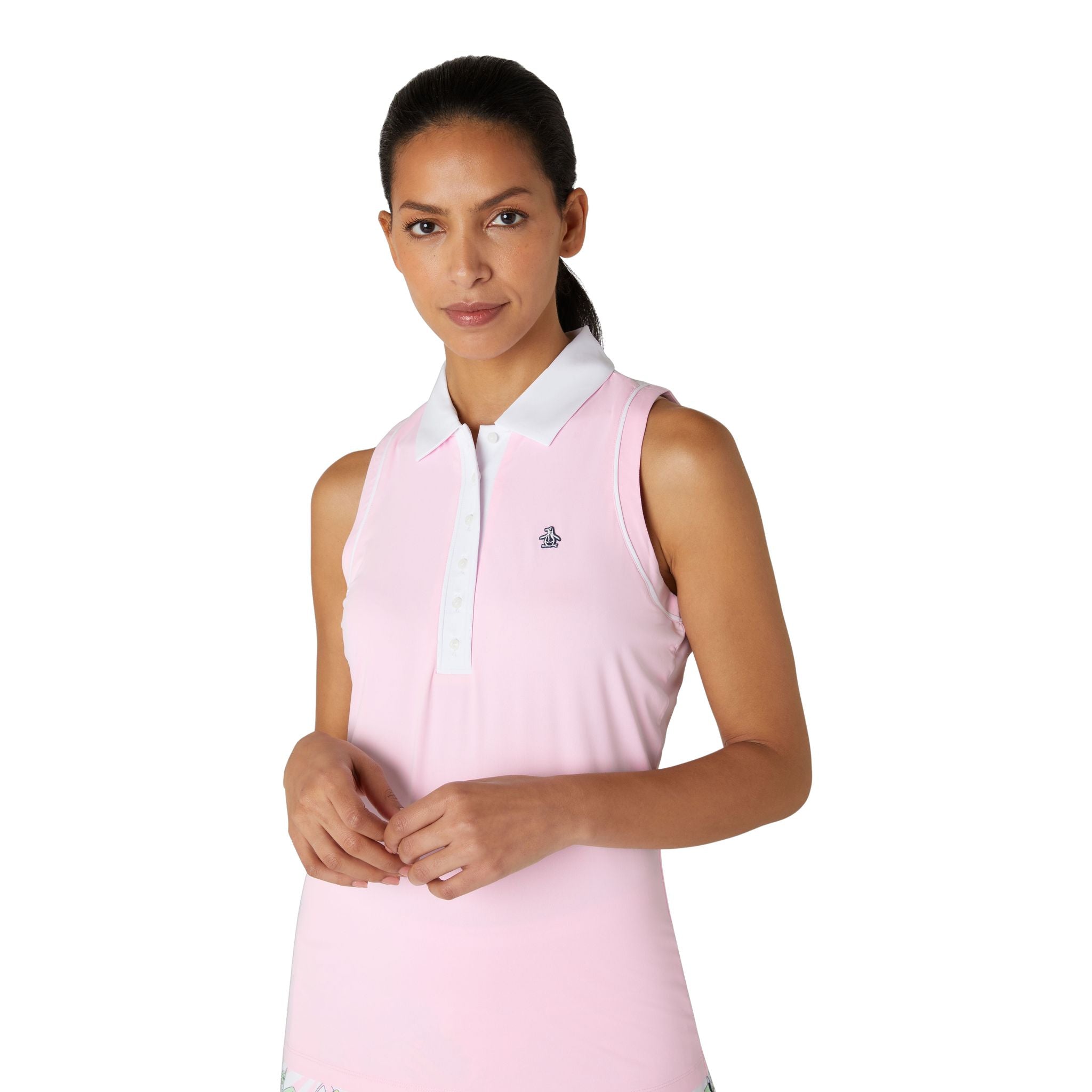 Polo Original Penguin sans manches à dos en maille et blocs de couleur pour femme