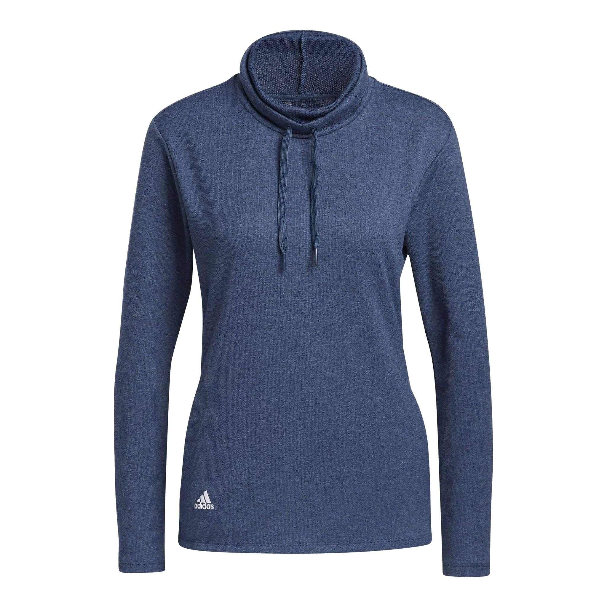 Pull de golf montant Adidas, col rond, bleu marine chiné, femme