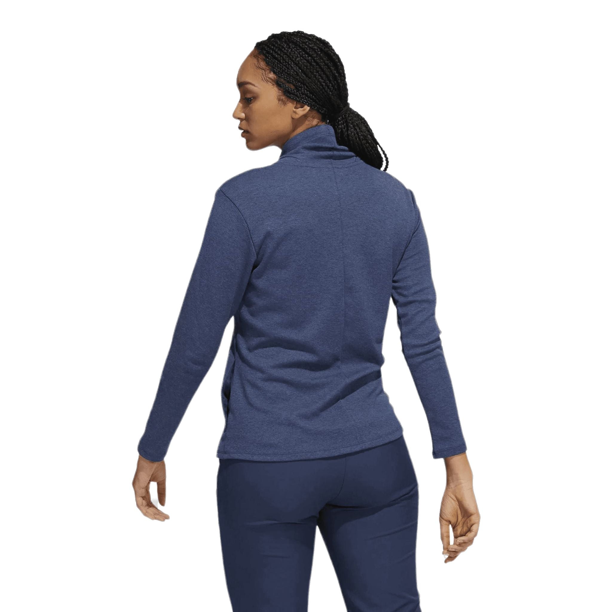 Pull de golf montant Adidas, col rond, bleu marine chiné, femme