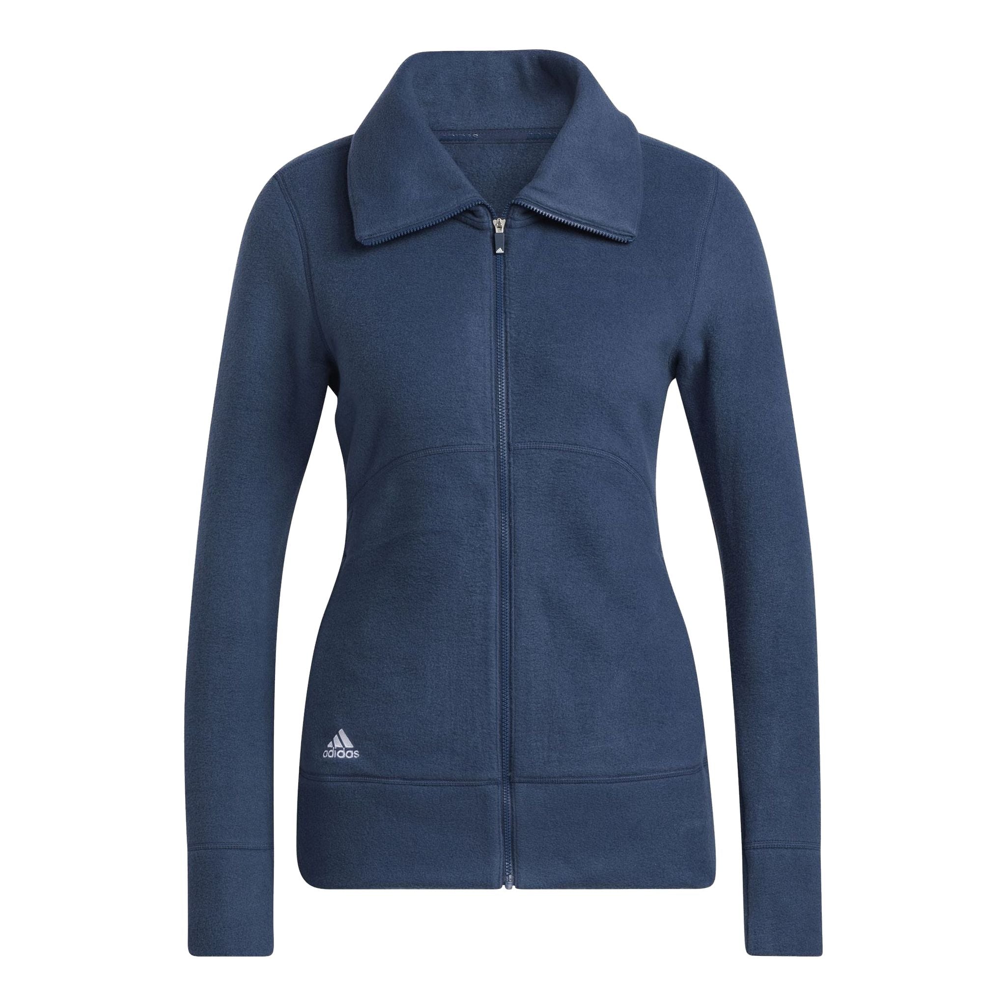 Veste polaire de golf Adidas à fermeture éclair intégrale, col rond, bleu marine, pour femme