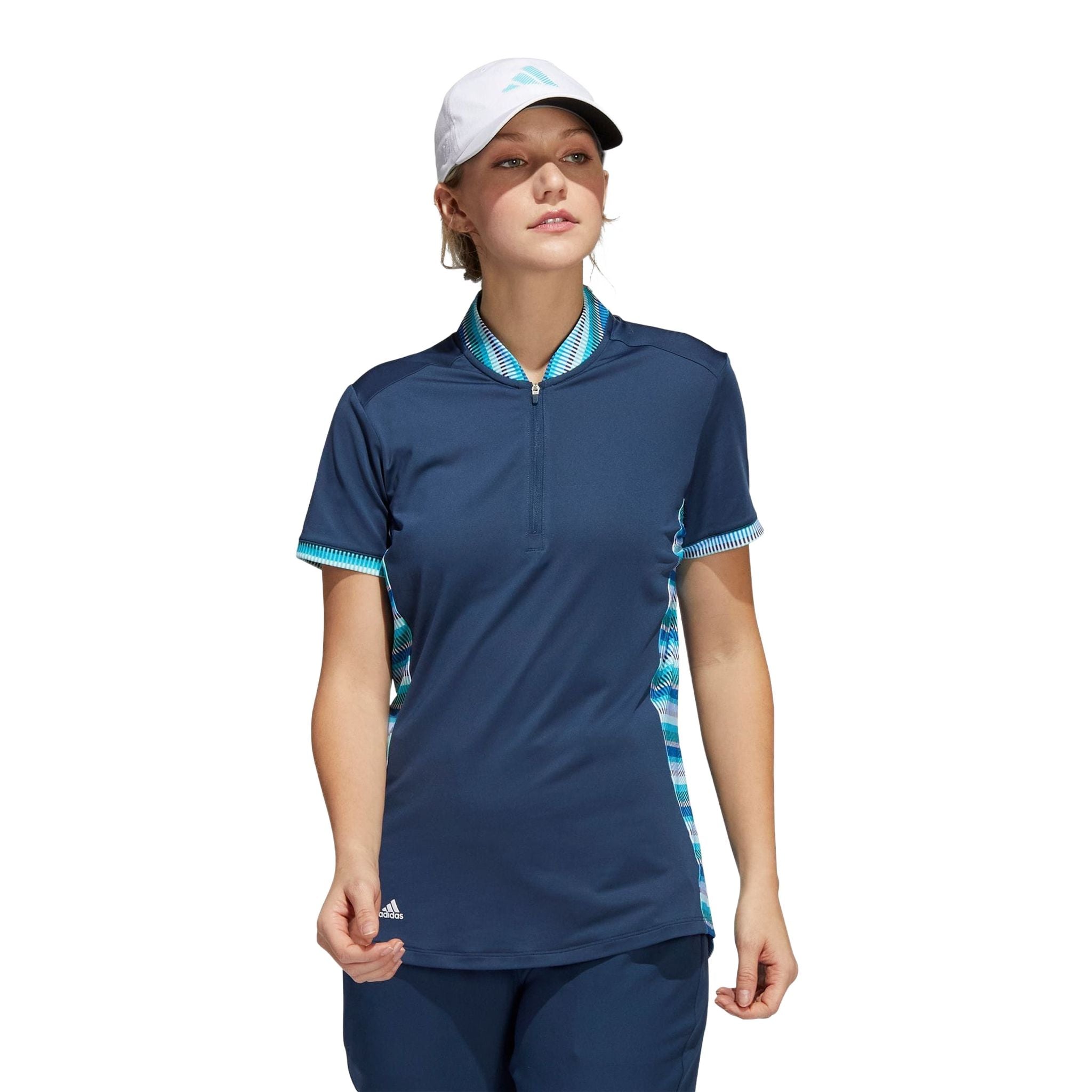 Polo Adidas W Ultimate 365 imprimé, col rond, marine, taille XS femme