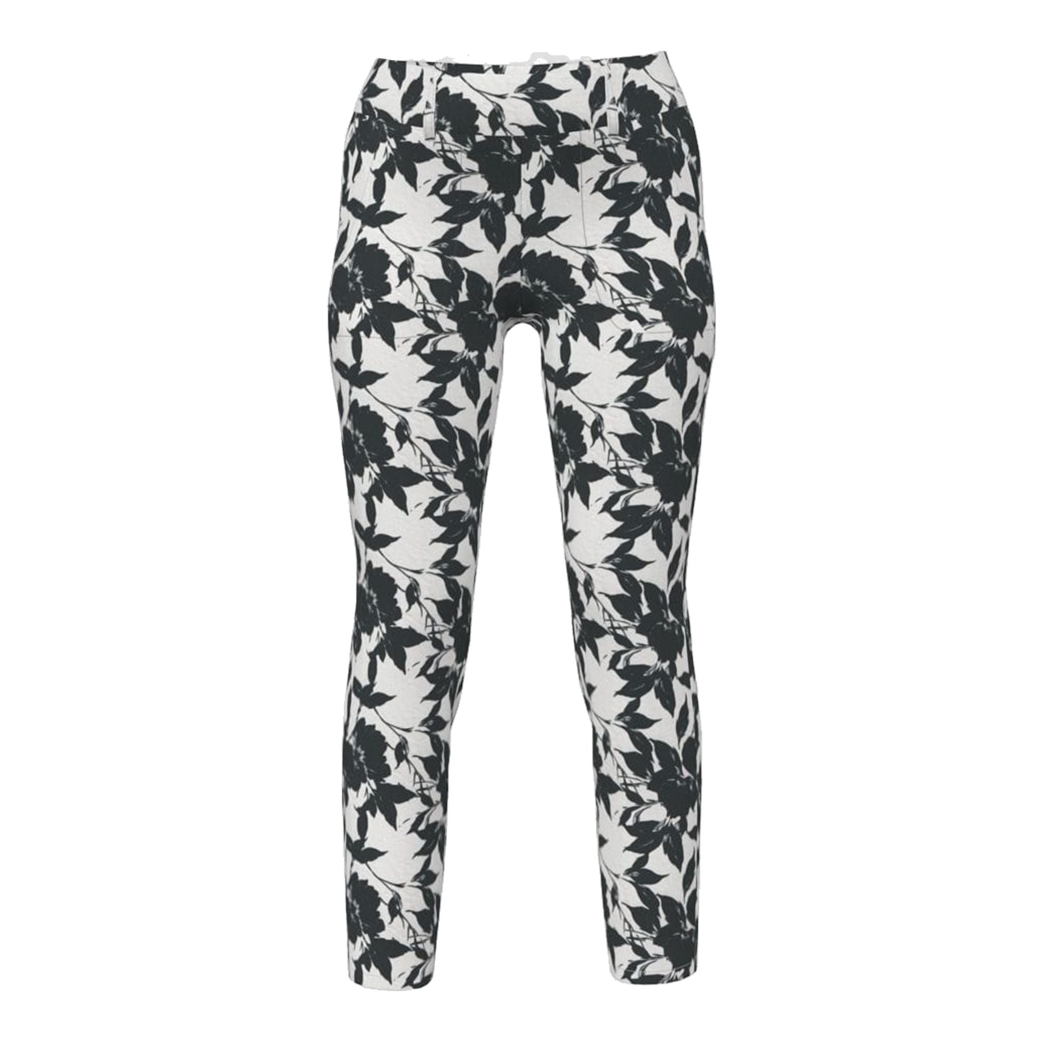 Pantalon de golf 7/8 femme Alberto LUCY-CR WR à fleurs noires et blanches