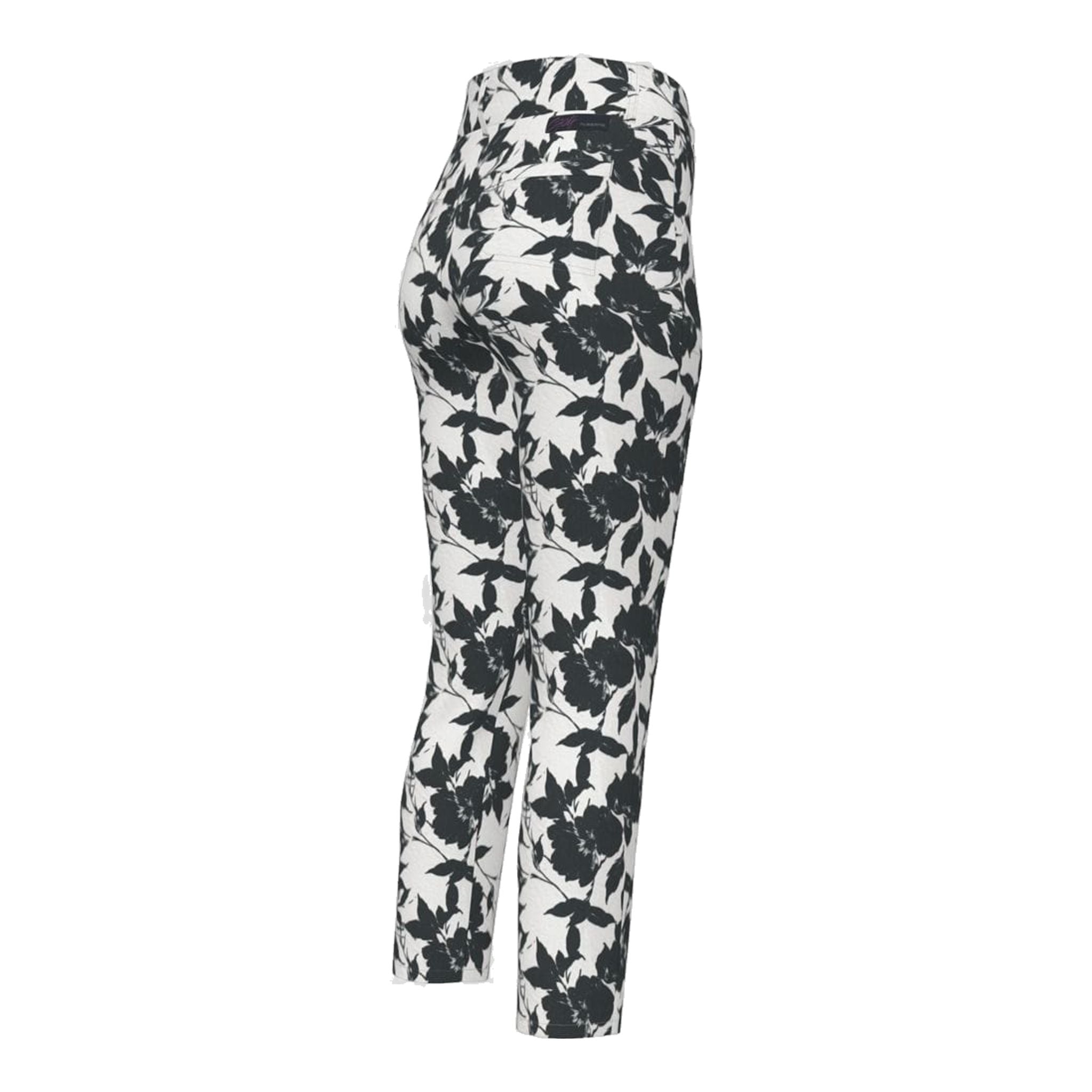 Pantalon de golf 7/8 femme Alberto LUCY-CR WR à fleurs noires et blanches