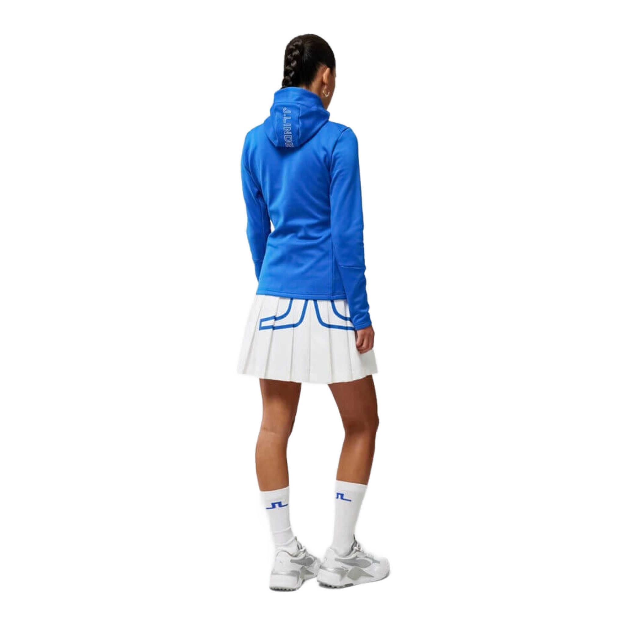 Pull de golf à capuche J. Lindeberg Aerial Hood bleu nautique pour femme