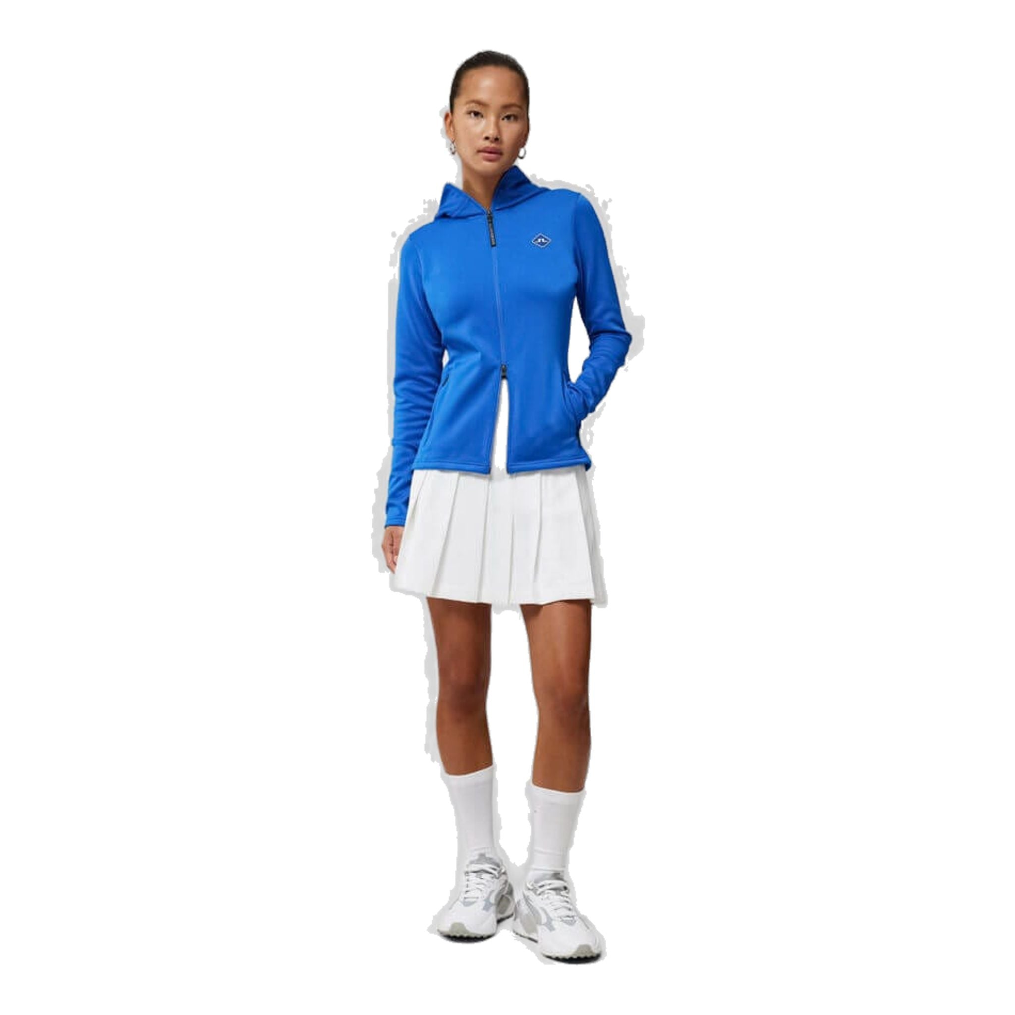 Pull de golf à capuche J. Lindeberg Aerial Hood bleu nautique pour femme