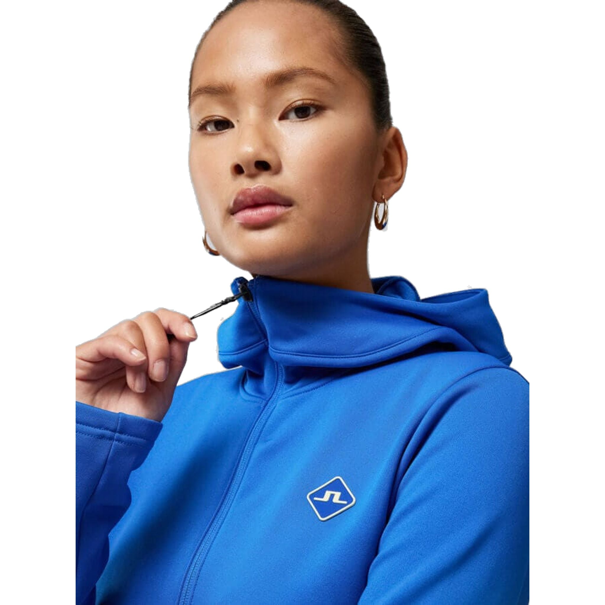 Pull de golf à capuche J. Lindeberg Aerial Hood bleu nautique pour femme