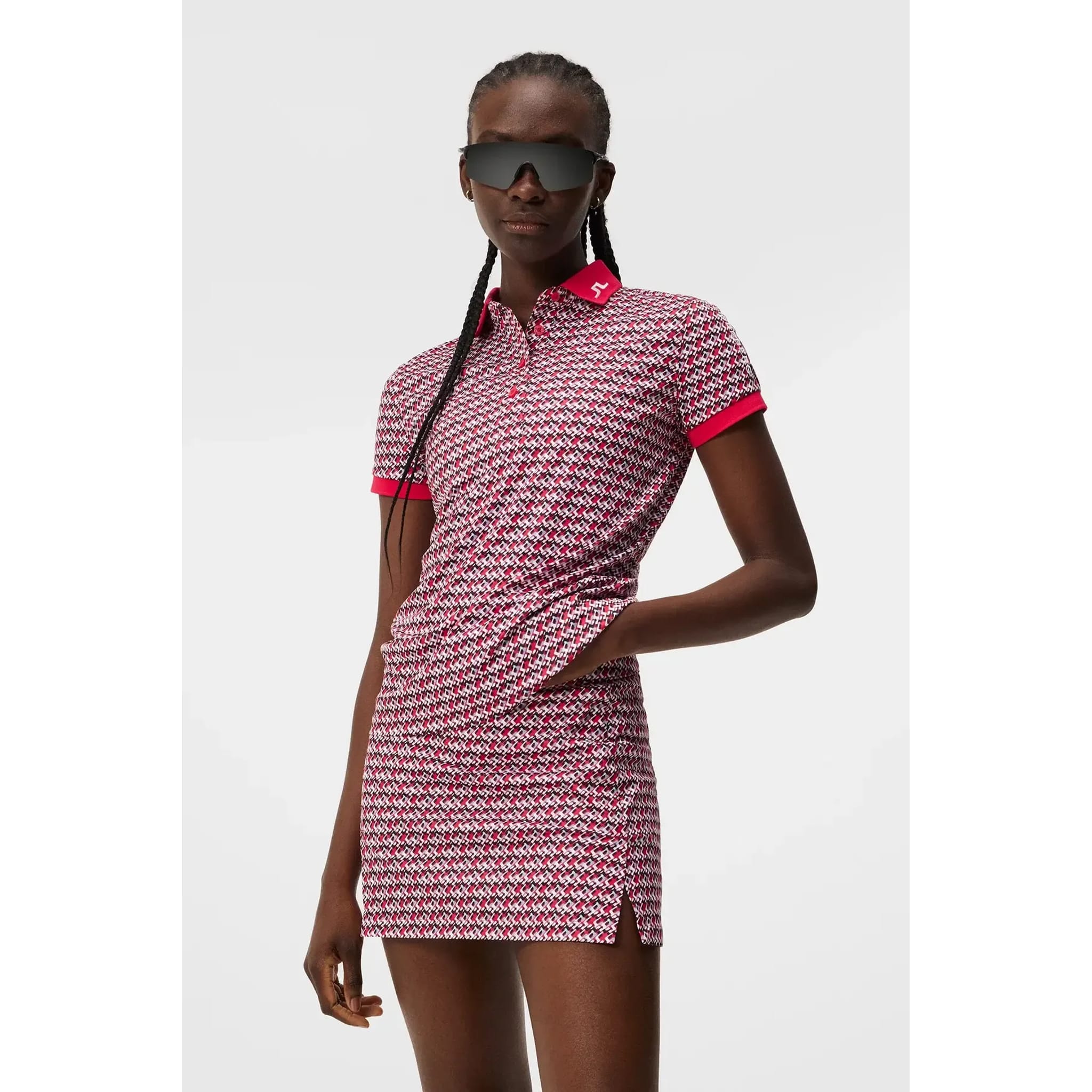 J. Lindeberg Tour Tech Print Polo Femme JLMicro Bridge Rose Rouge Femme