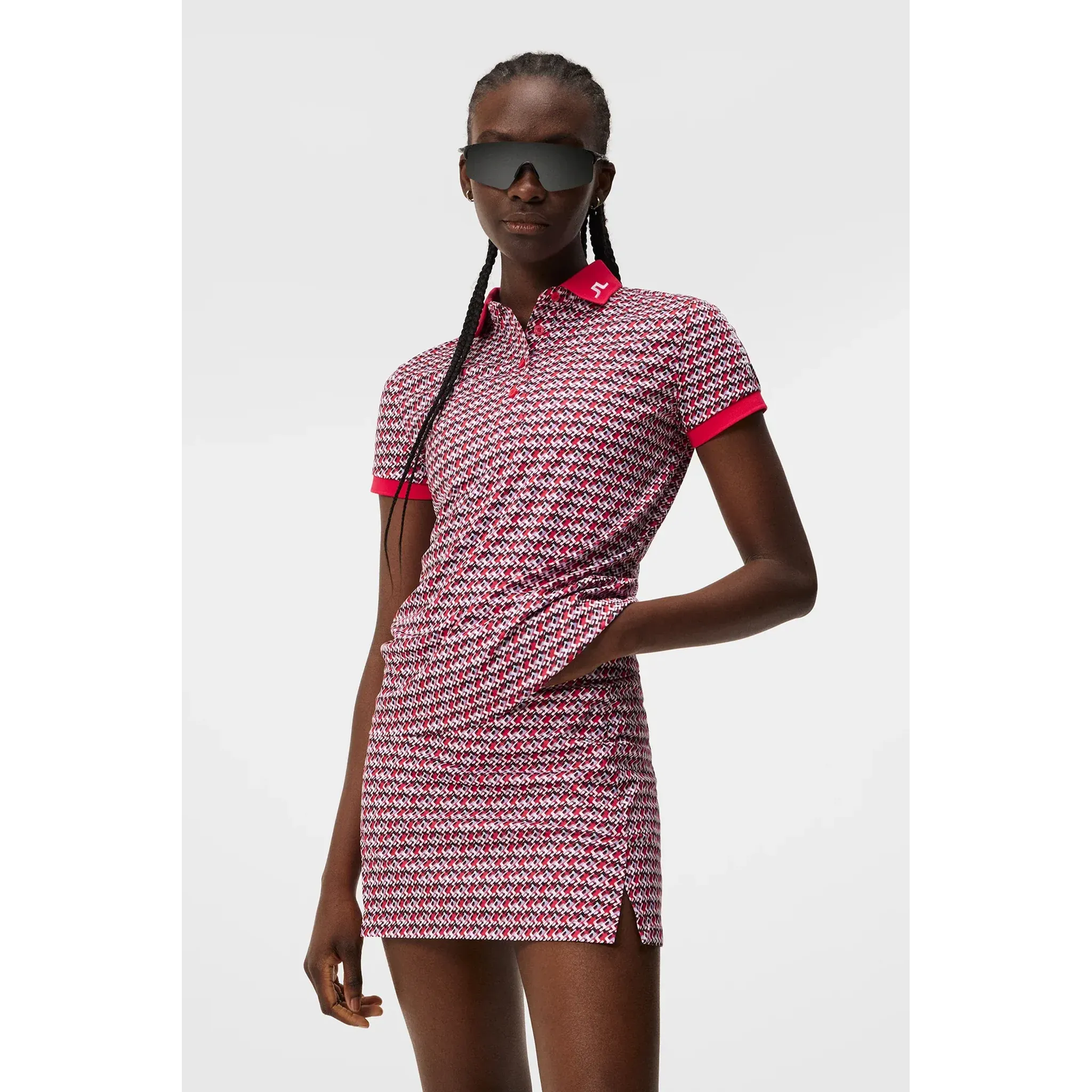 J. Lindeberg Tour Tech Print Polo Femme JLMicro Bridge Rose Rouge Femme