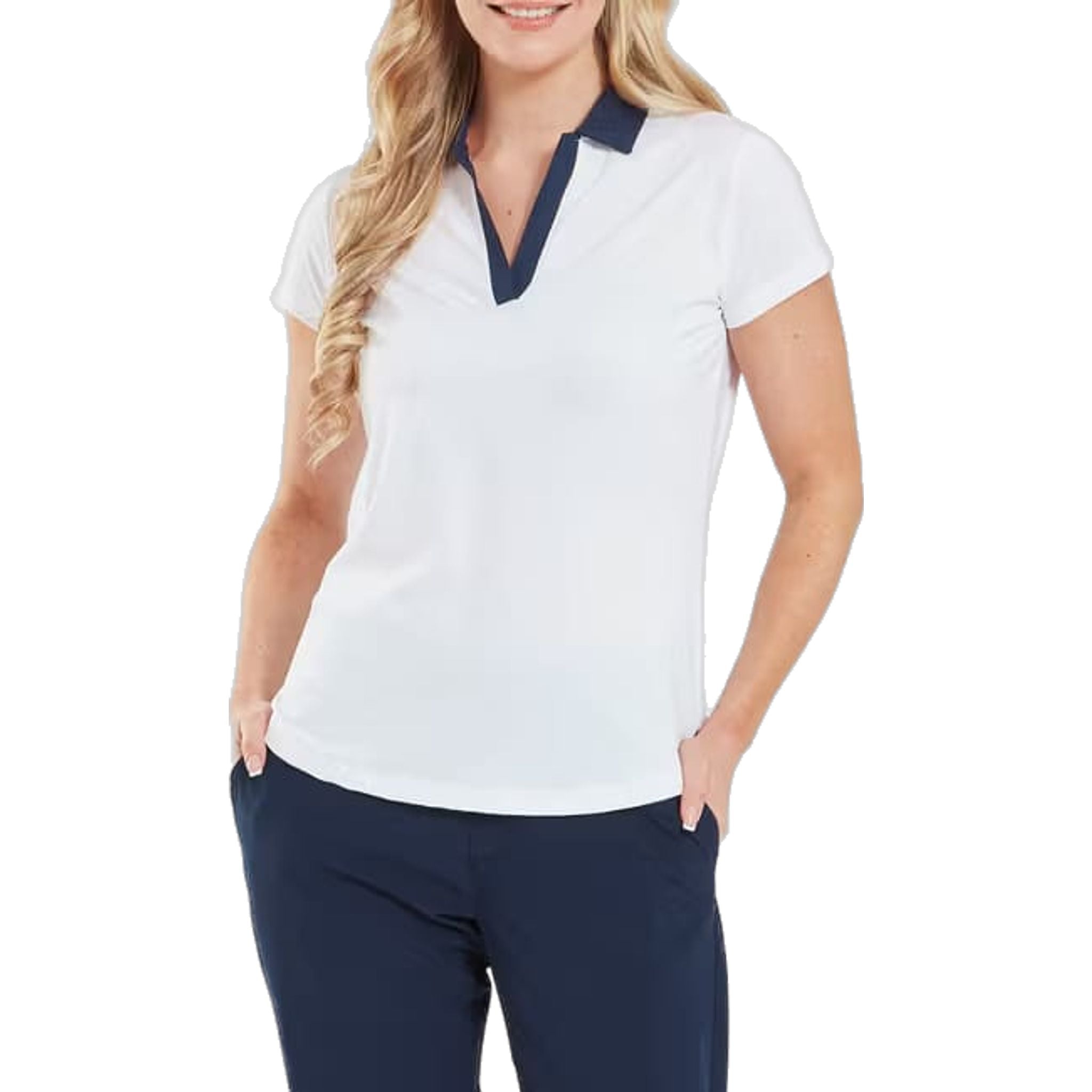 Footjoy Cap Sleeve Print Trim Lisle Polo Damen