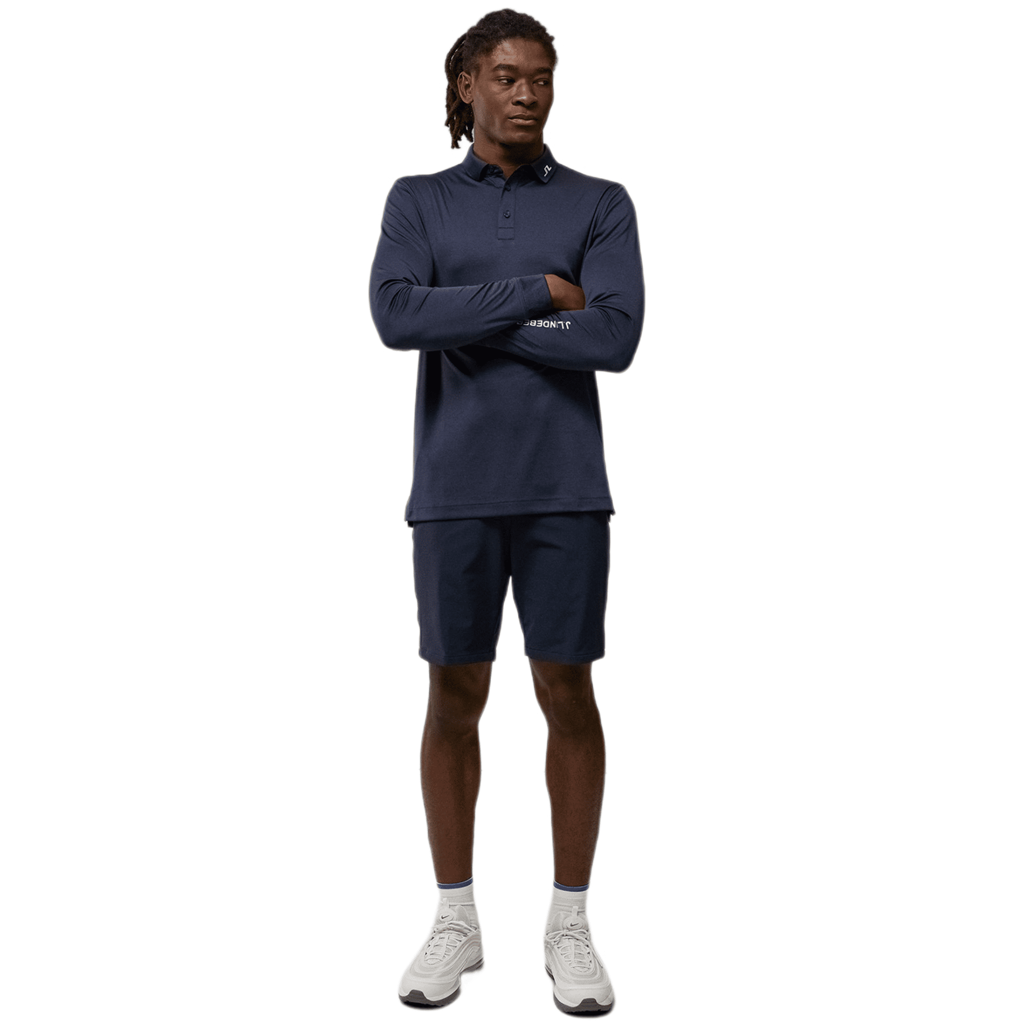 Polo de golf à manches longues J. Lindeberg Tour Tech Navy Melange pour hommes
