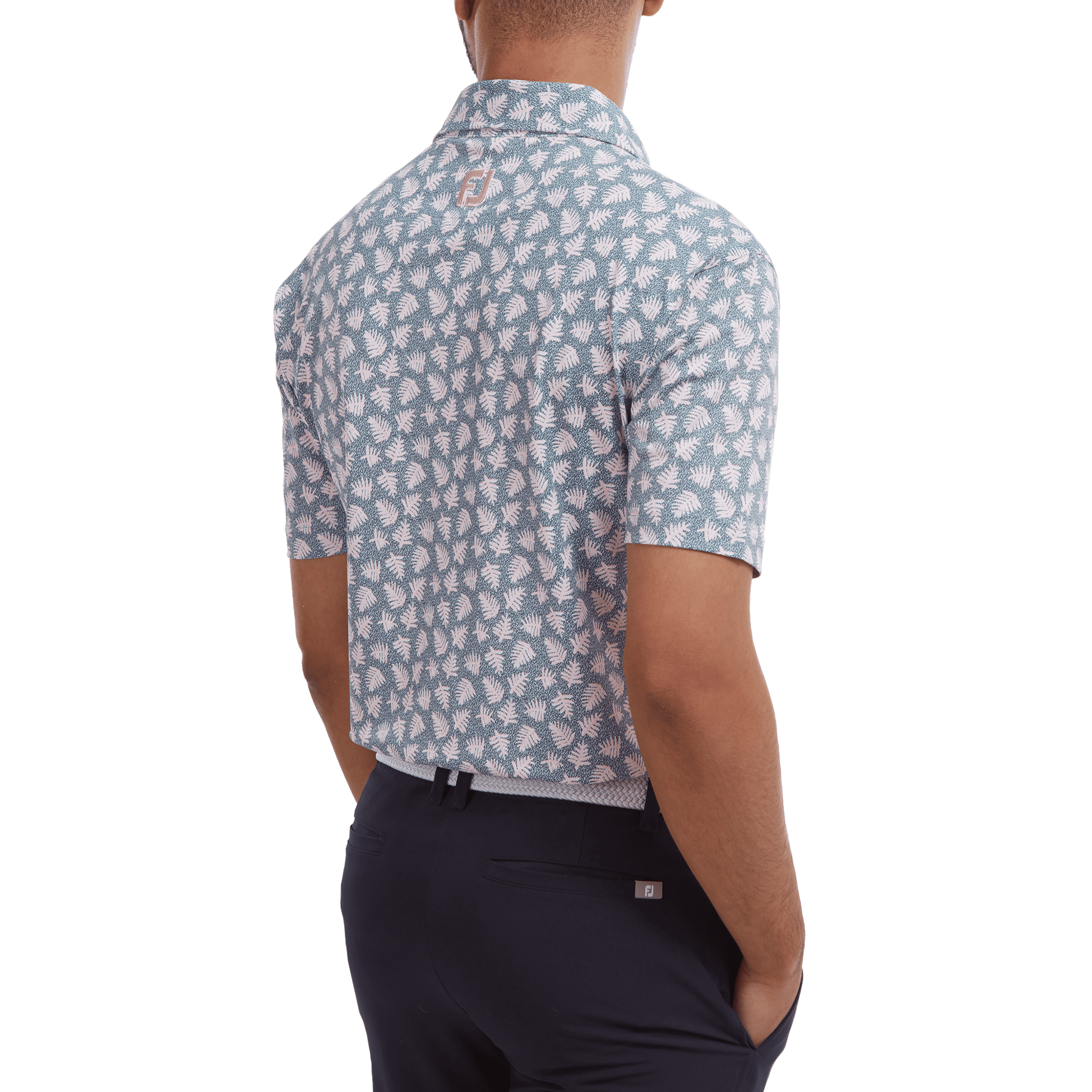 Polo Footjoy M Shadow Palm Print Pique Graphite/Quartz Rose Homme