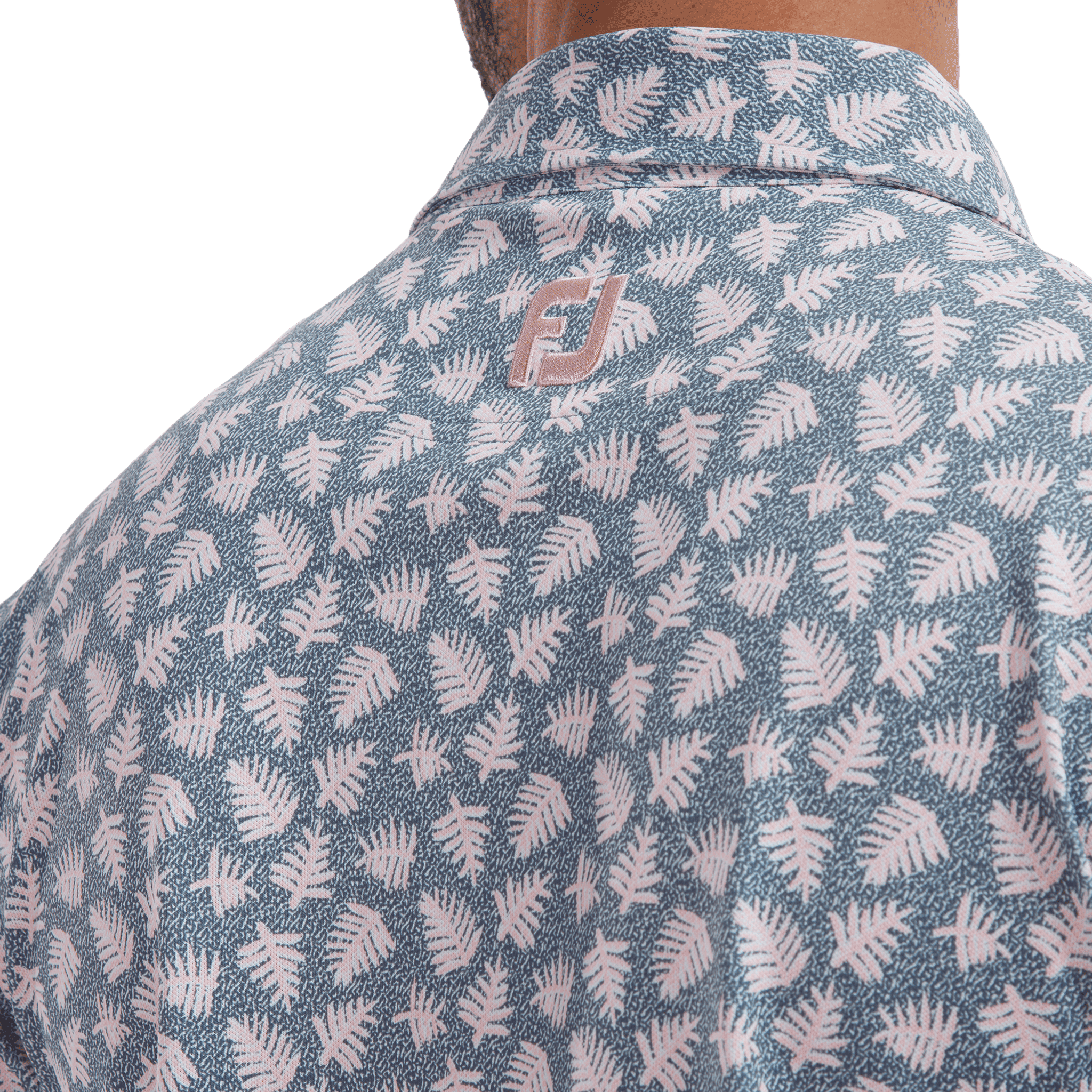 Polo Footjoy M Shadow Palm Print Pique Graphite/Quartz Rose Homme