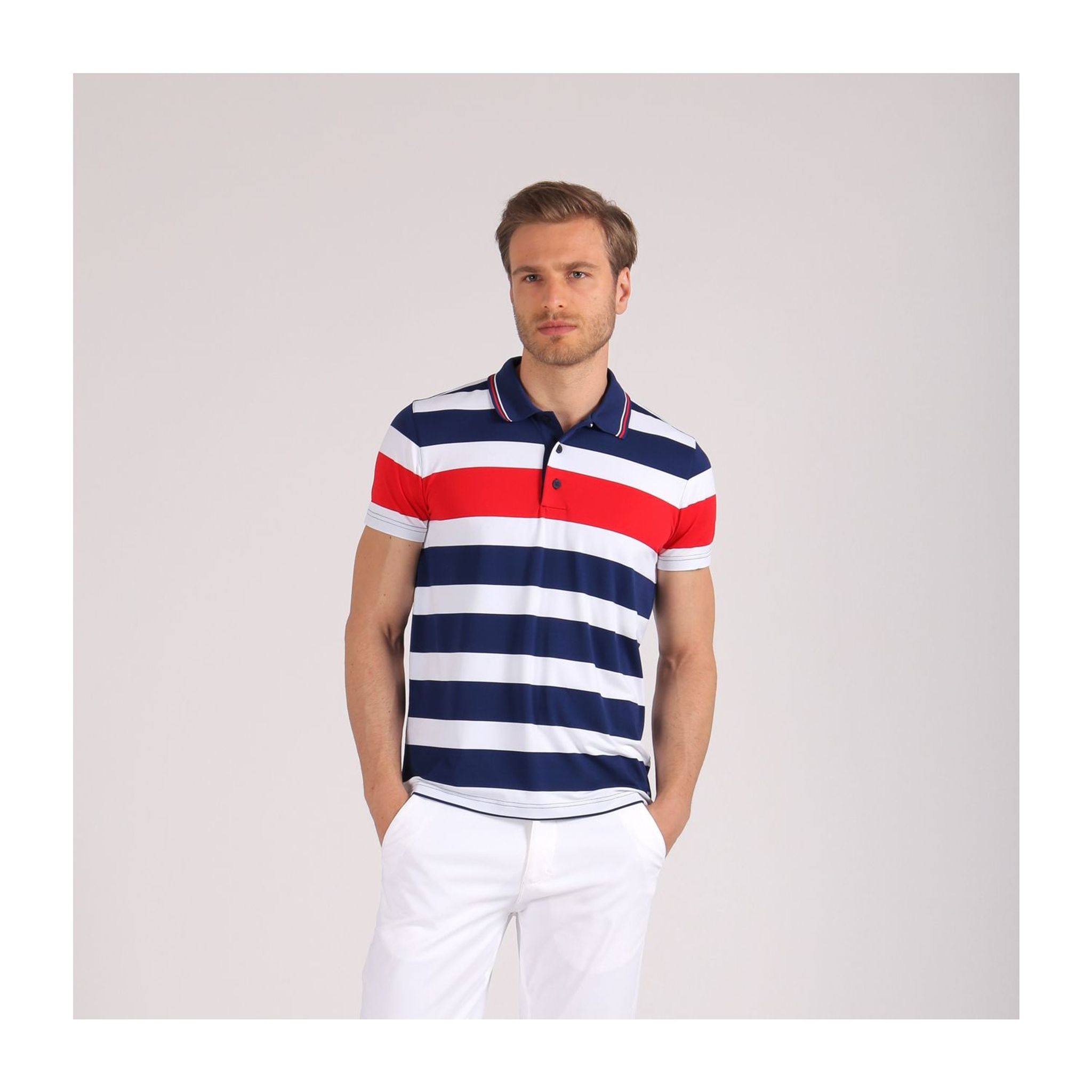 Chervo Polo Alicio Blanc/Bleu Foncé Homme