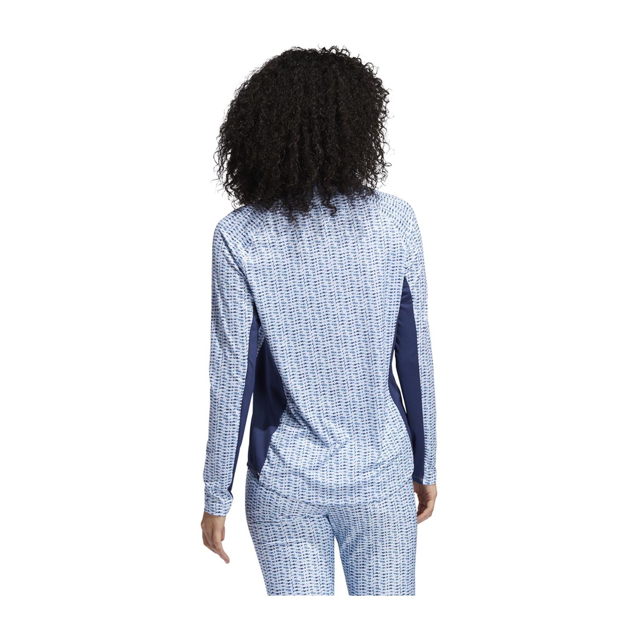 Polo à manches longues imprimé Adidas W Aeroready UPF50 pour femme Blanc/teinte ciel