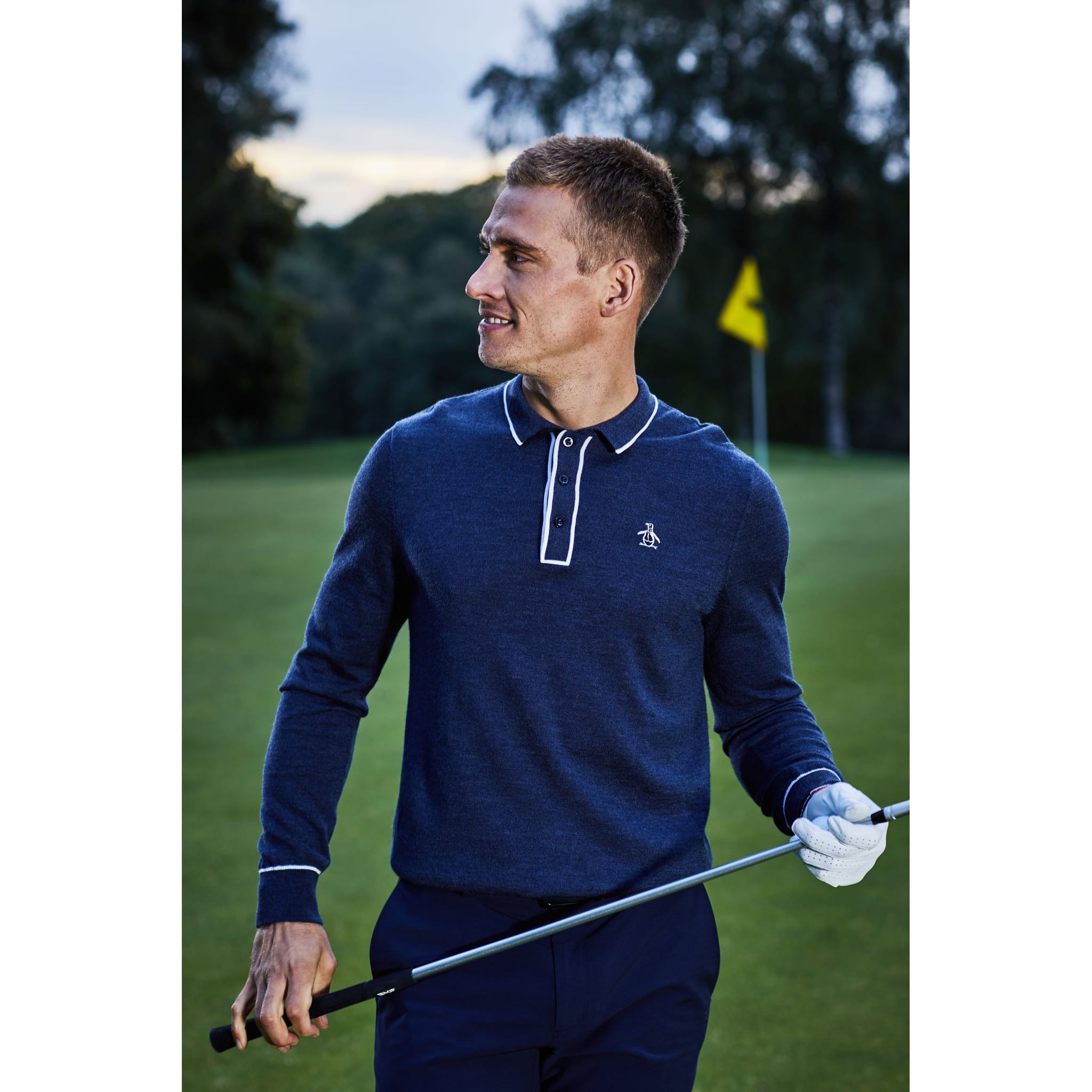 Polo à manches longues Original Penguin Earl en laine mérinos pour homme