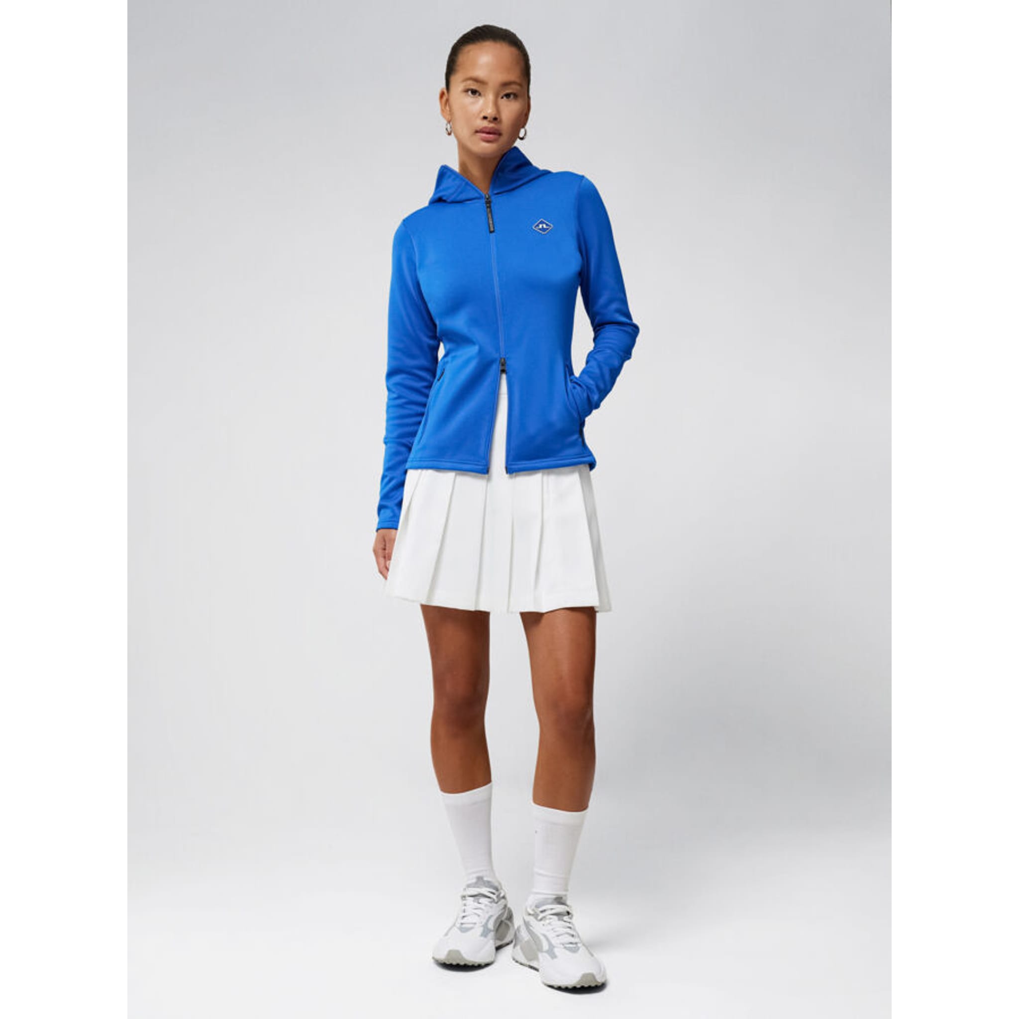 Pull de golf à capuche aérienne J. Lindeberg Bleu nautique Femme Femme